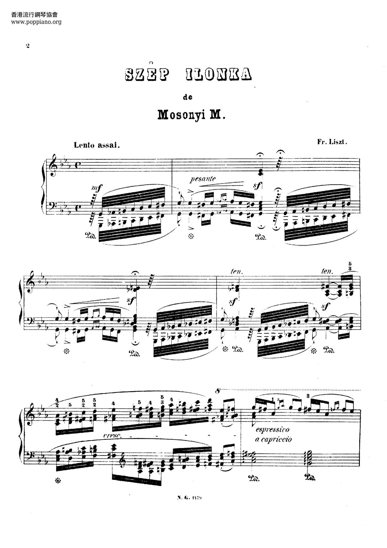 Fantaisie Sur L'opera Hongroise Szep Ilonka De Mosonyi, S.417 Score