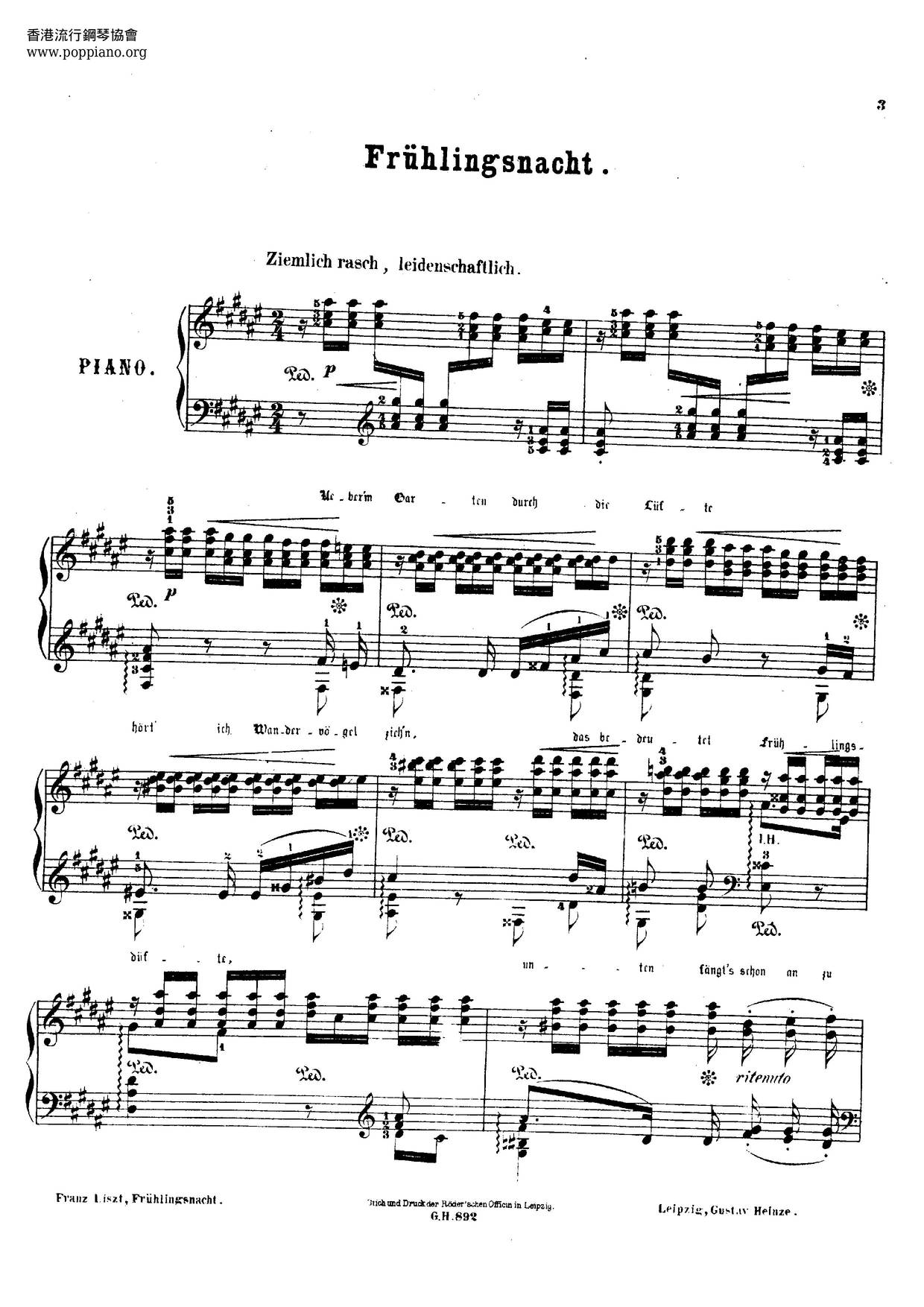 Frühlingsnacht, Lied Von Schumann, S.568琴譜