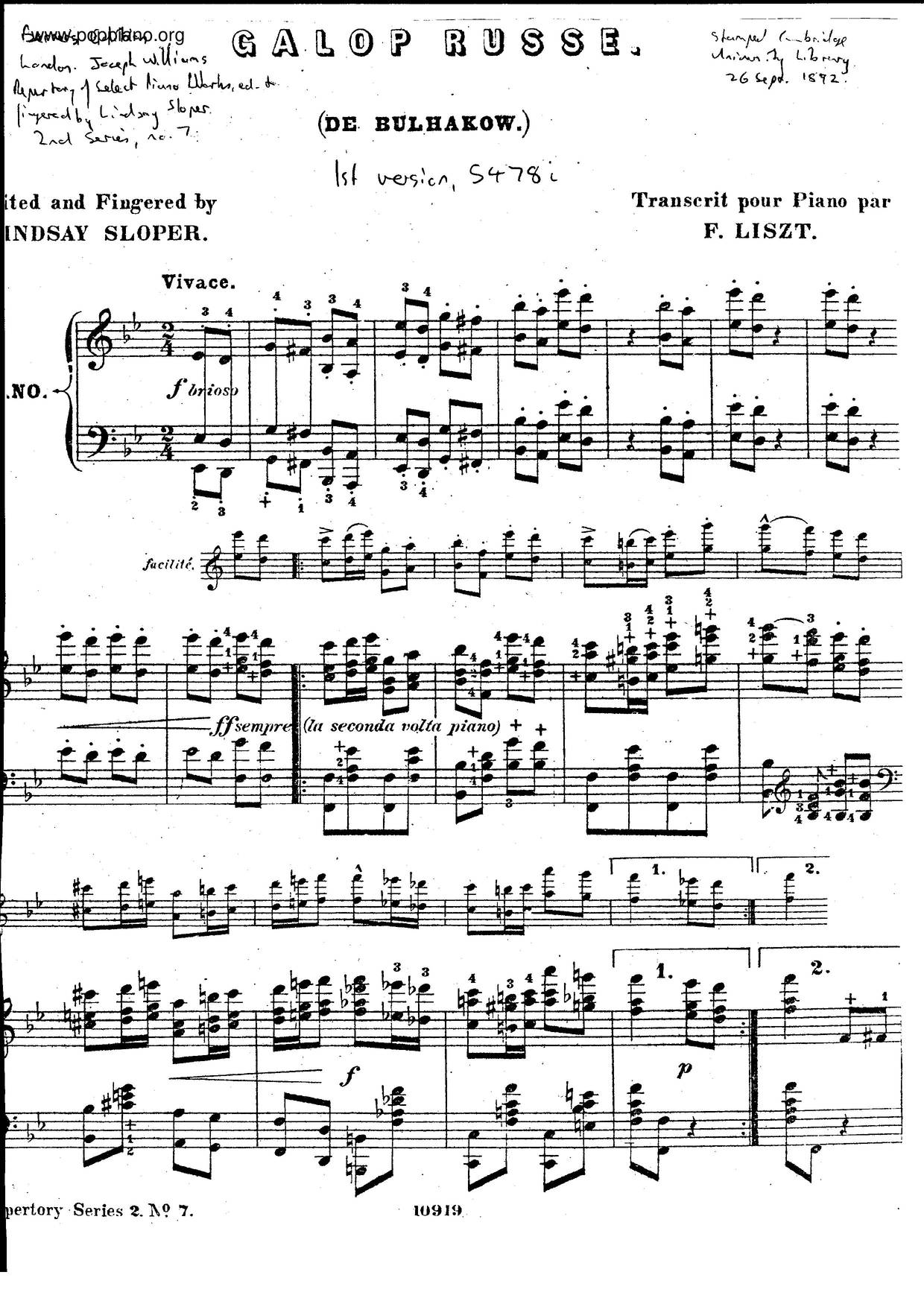 Galop Russe, By Bulhakov, S.478 Score