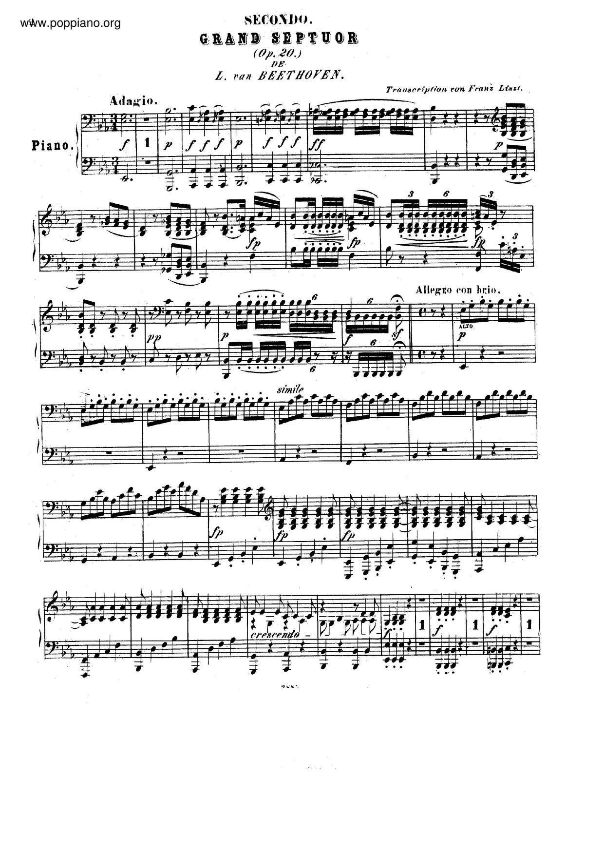 Grand Septour De Beethoven, 4-Hand, S.634ピアノ譜