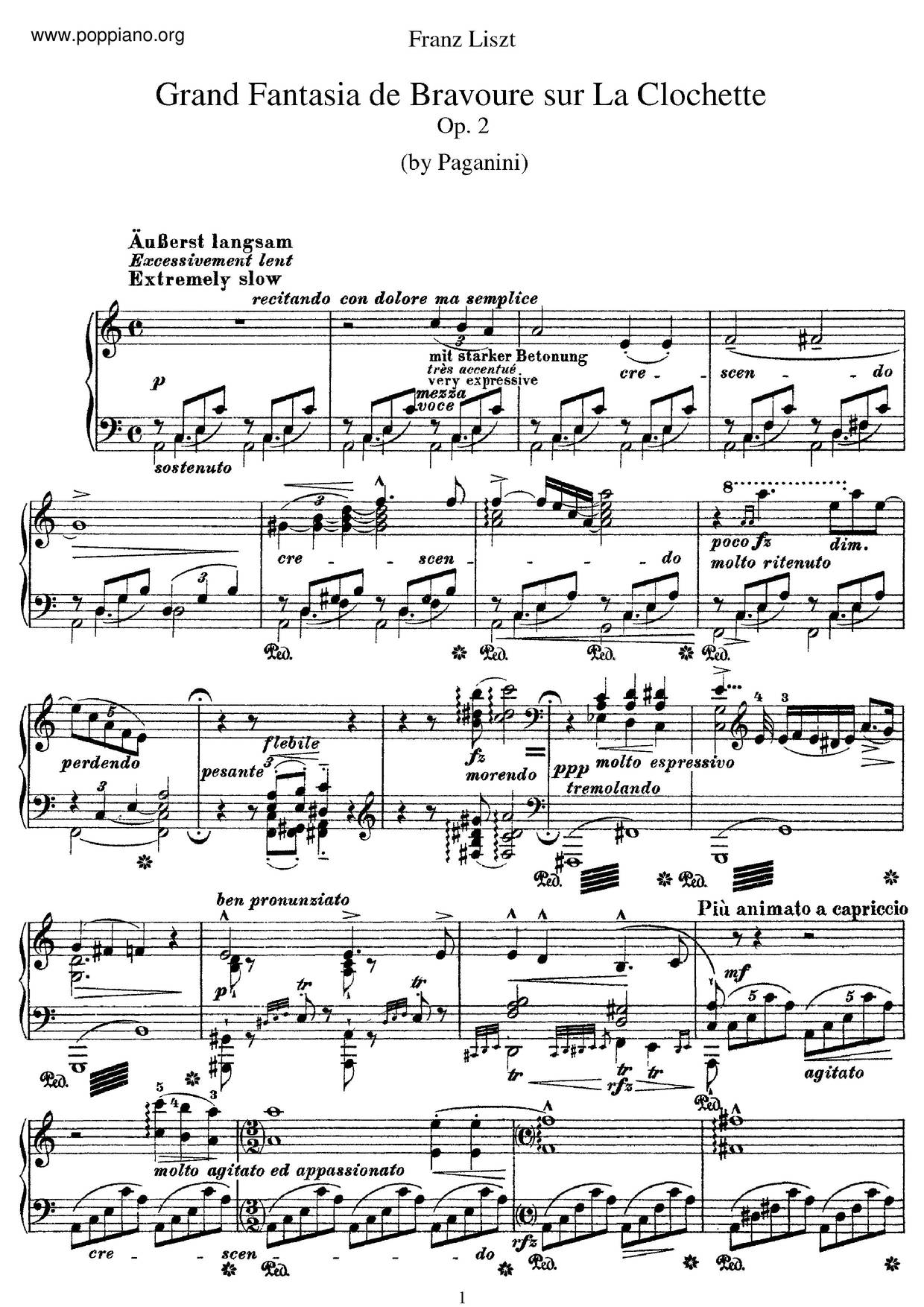 Grande Fantasie Sur La Clochette De Paganini, S.420ピアノ譜