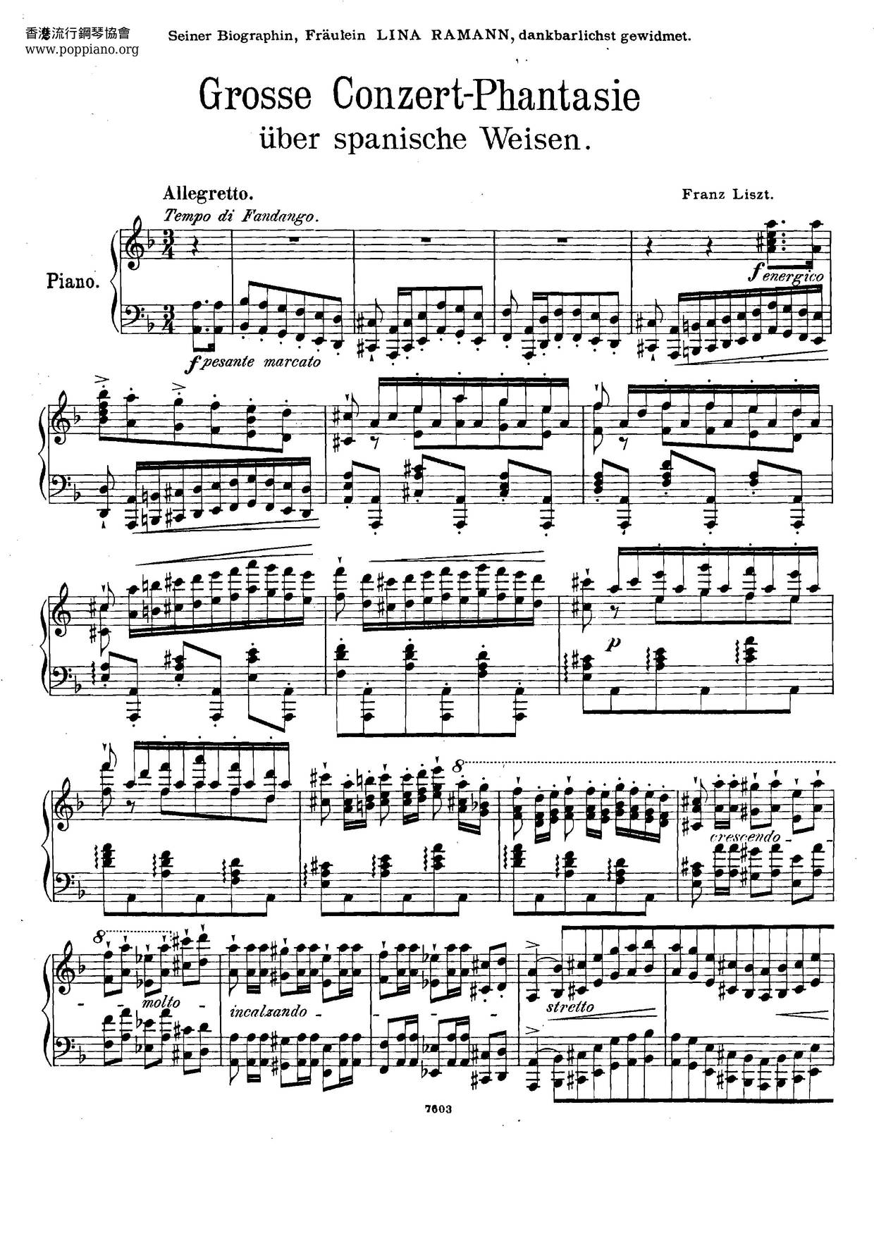 Grosse Konzertfantasie Über Spanische Weisen, S.253 Score