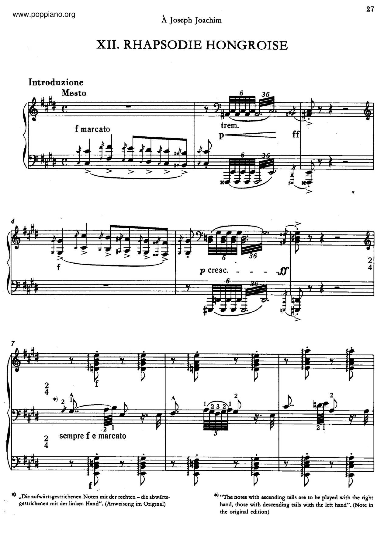Hungarian Rhapsody No.12, S.244/12 Score