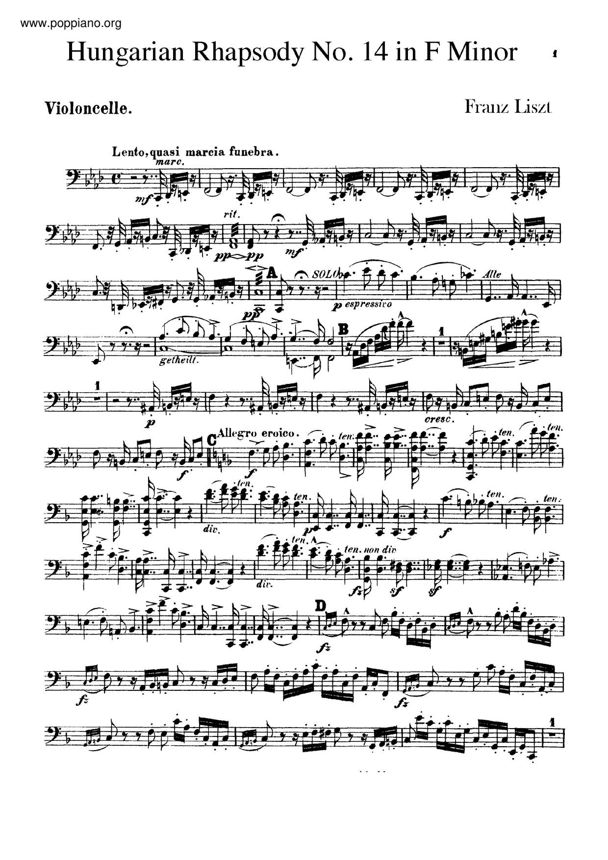 Hungarian Rhapsody No.14, S.244/14琴譜