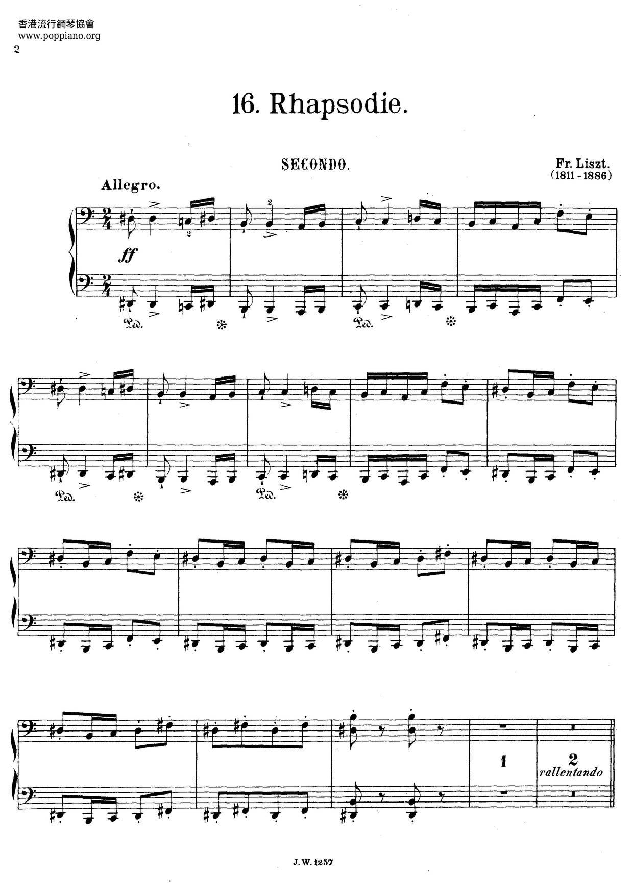 Hungarian Rhapsody No.16, 4-Hand, S.622 Score