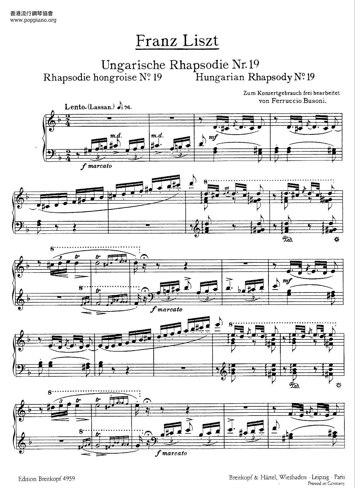 Hungarian Rhapsody No.19, S.244/19 Score