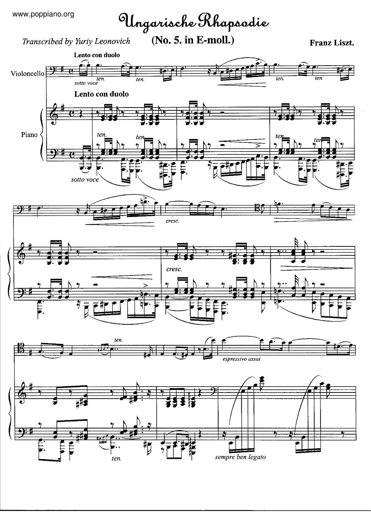 Hungarian Rhapsody No. 5, S. 244/5ピアノ譜