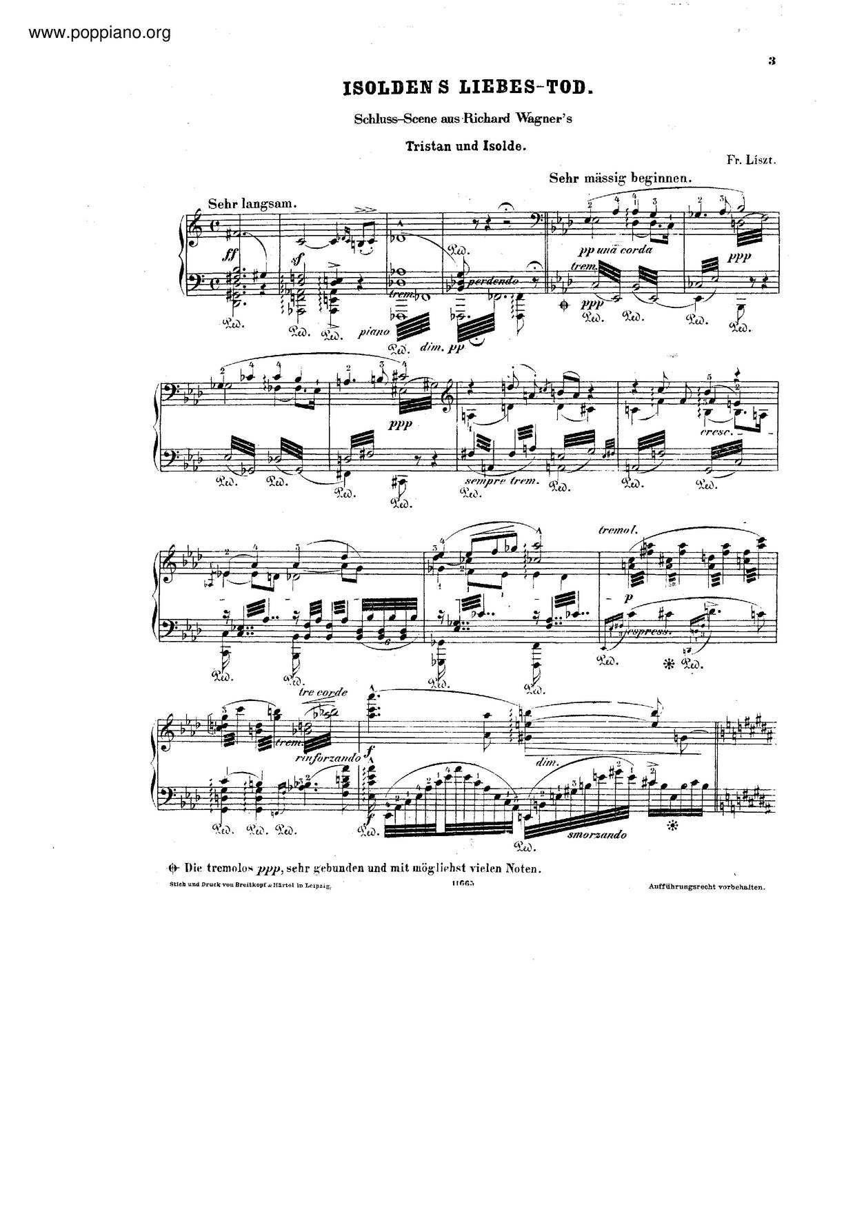 Isoldens Liebestod Aus Wagner's Tristan Und Isolde, S.447ピアノ譜