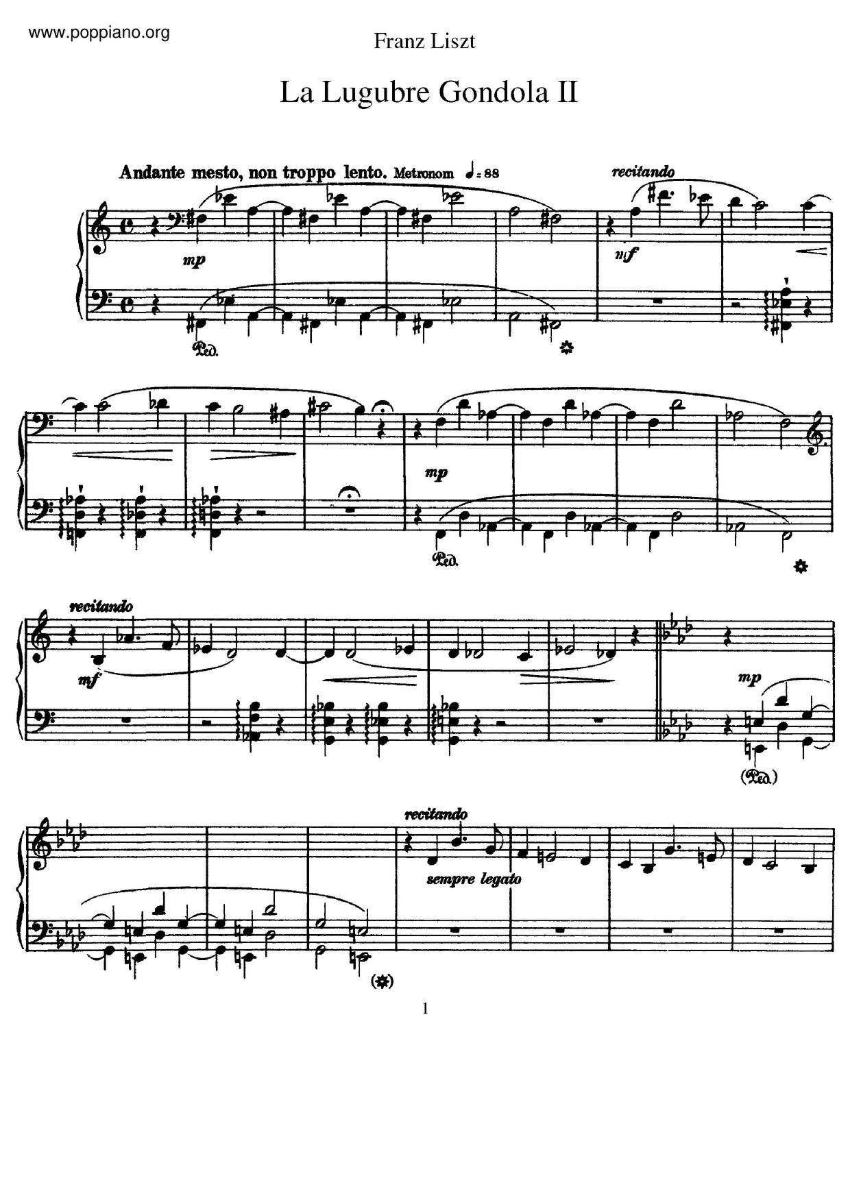 La Lugubre Gondola, S. 200琴譜