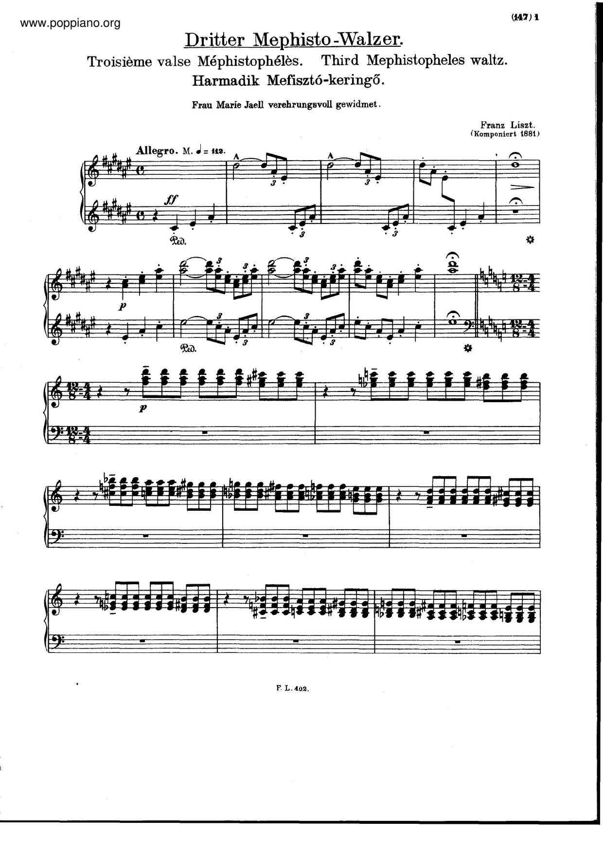 Mephisto Waltz No.3, S.216琴谱