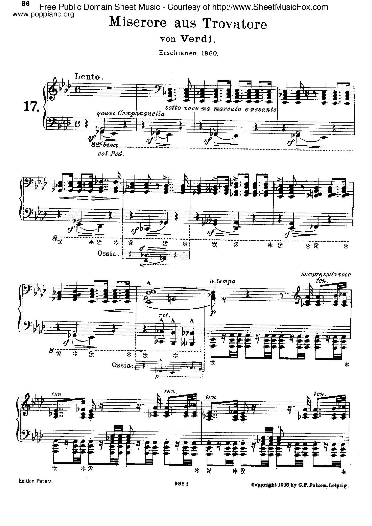 Miserere Du Trovatore De Verdi, S.433ピアノ譜