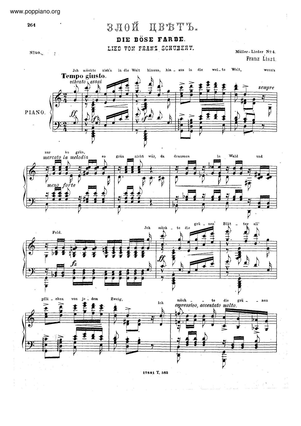 Müllerlieder Von Franz Schubert, S.565 Score