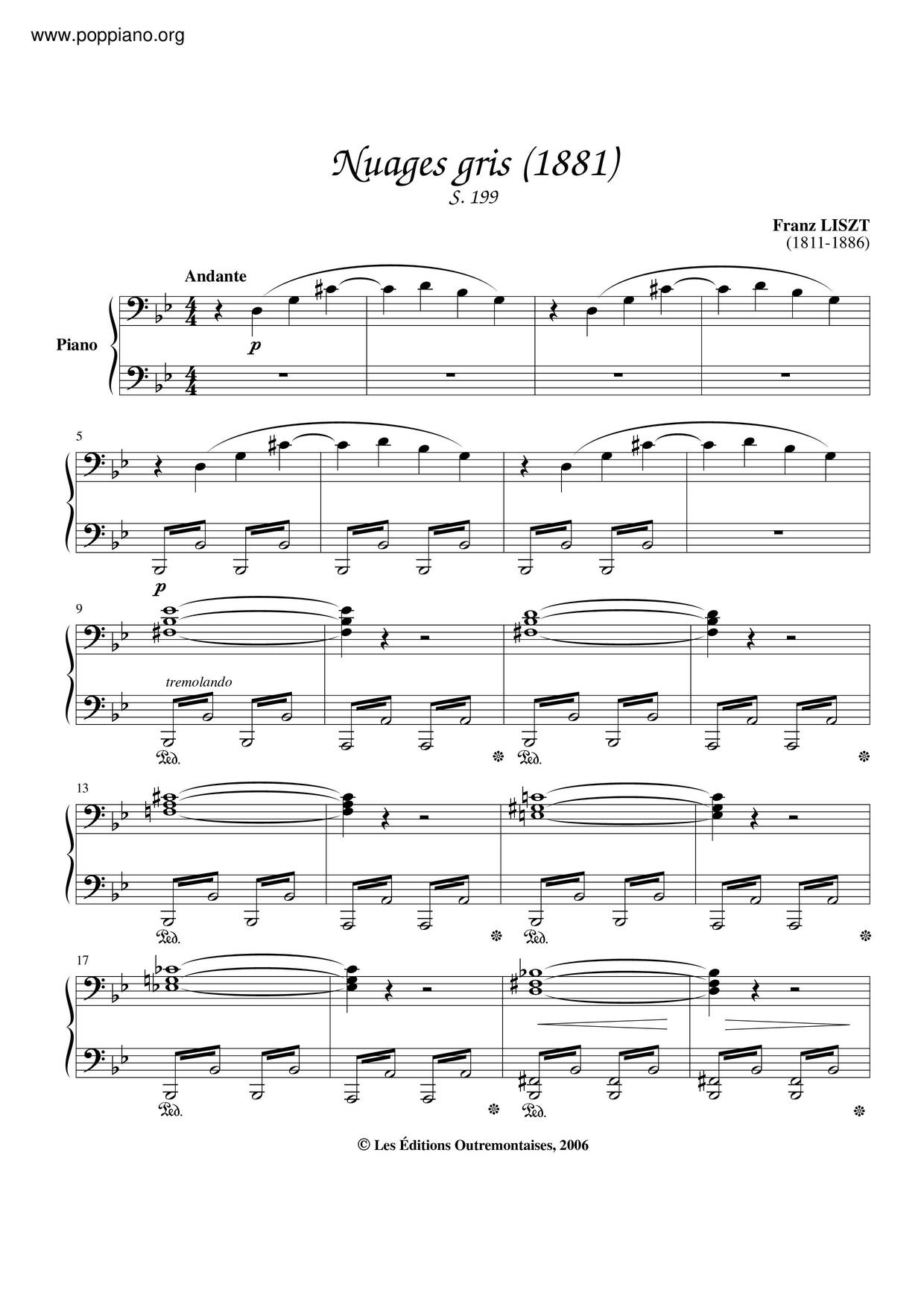 Nuages Gris, S. 199 Score