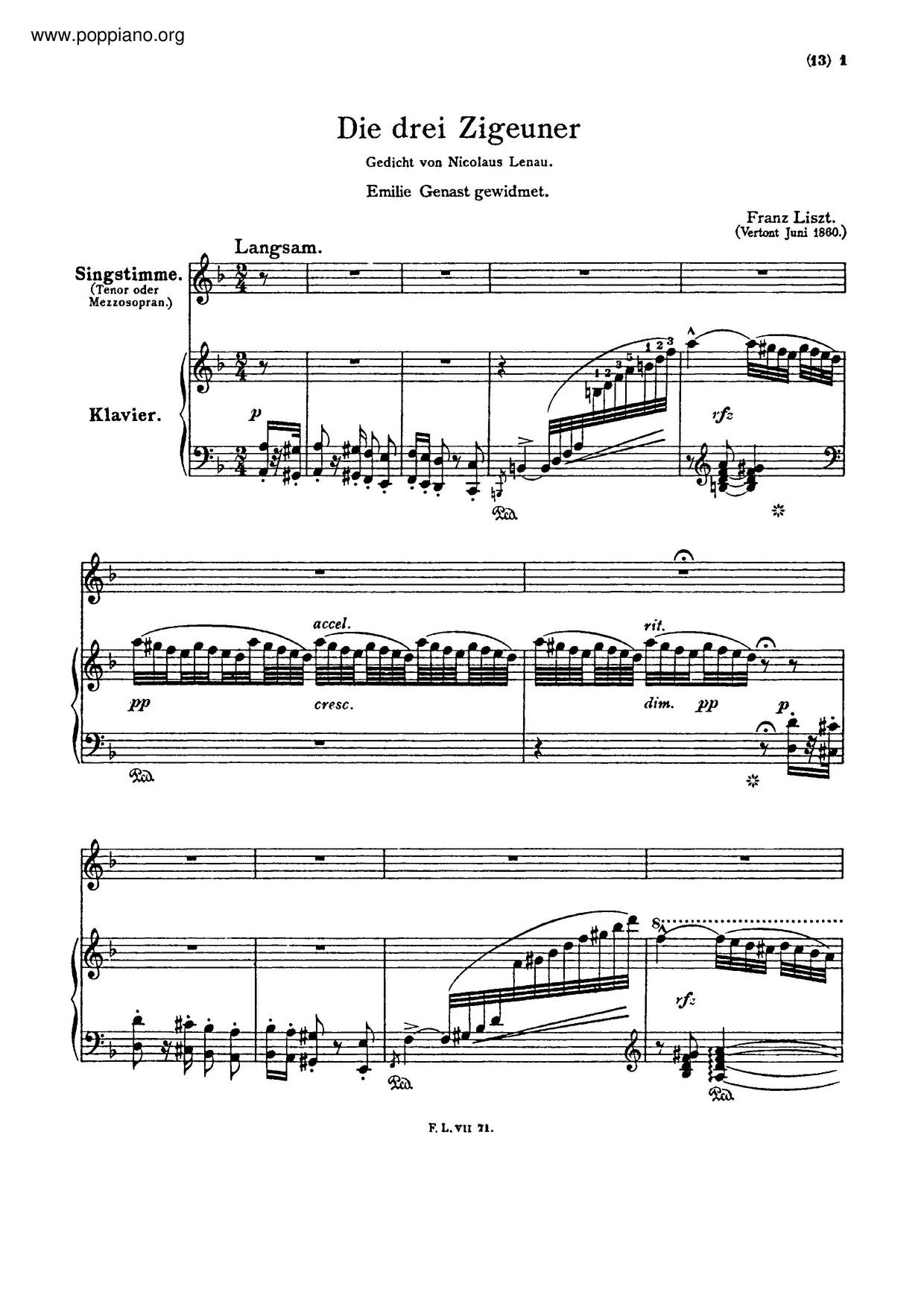 Die Drei Zigeuner, S.320ピアノ譜