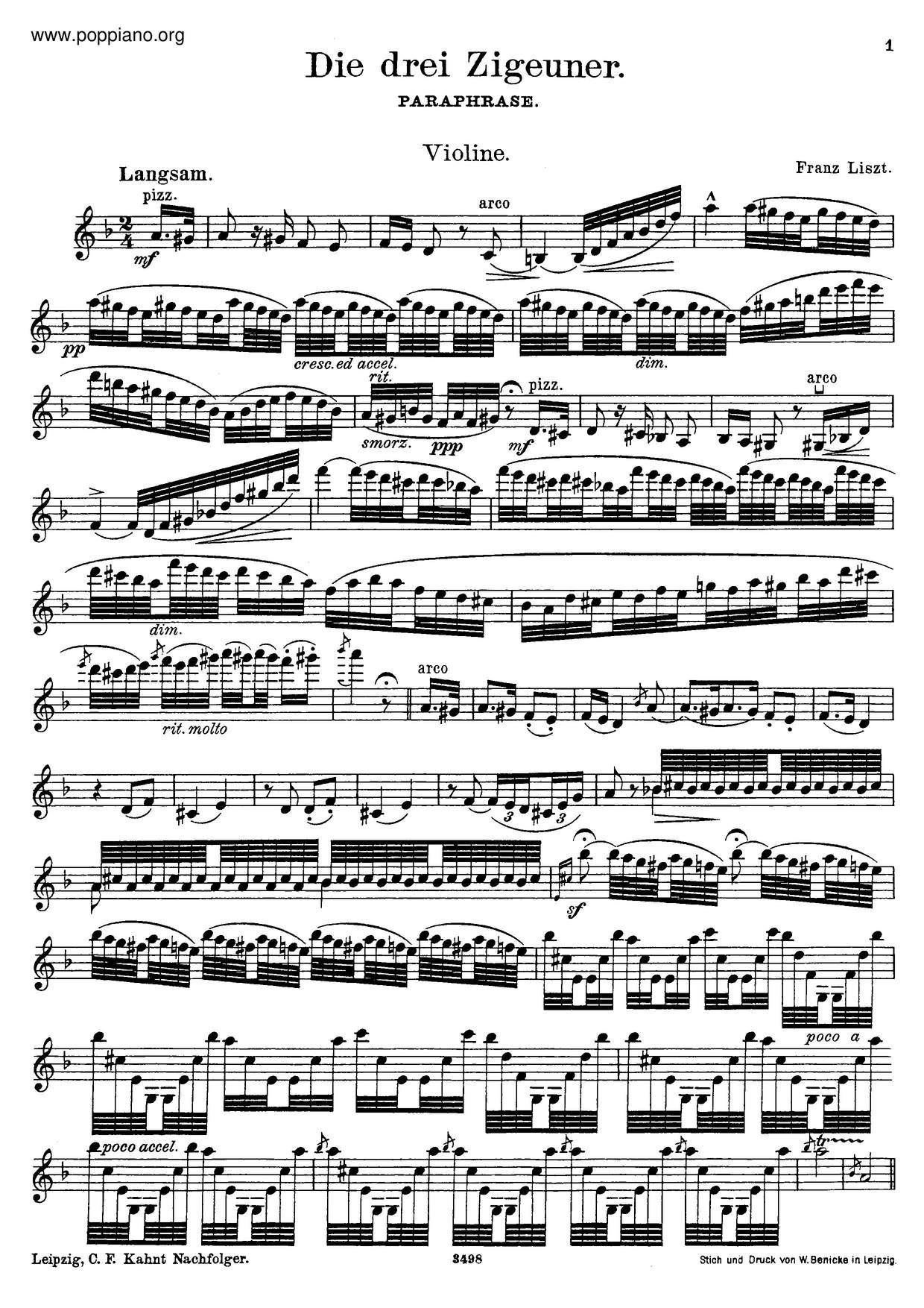 Die Drei Zigeuner, S.383ピアノ譜
