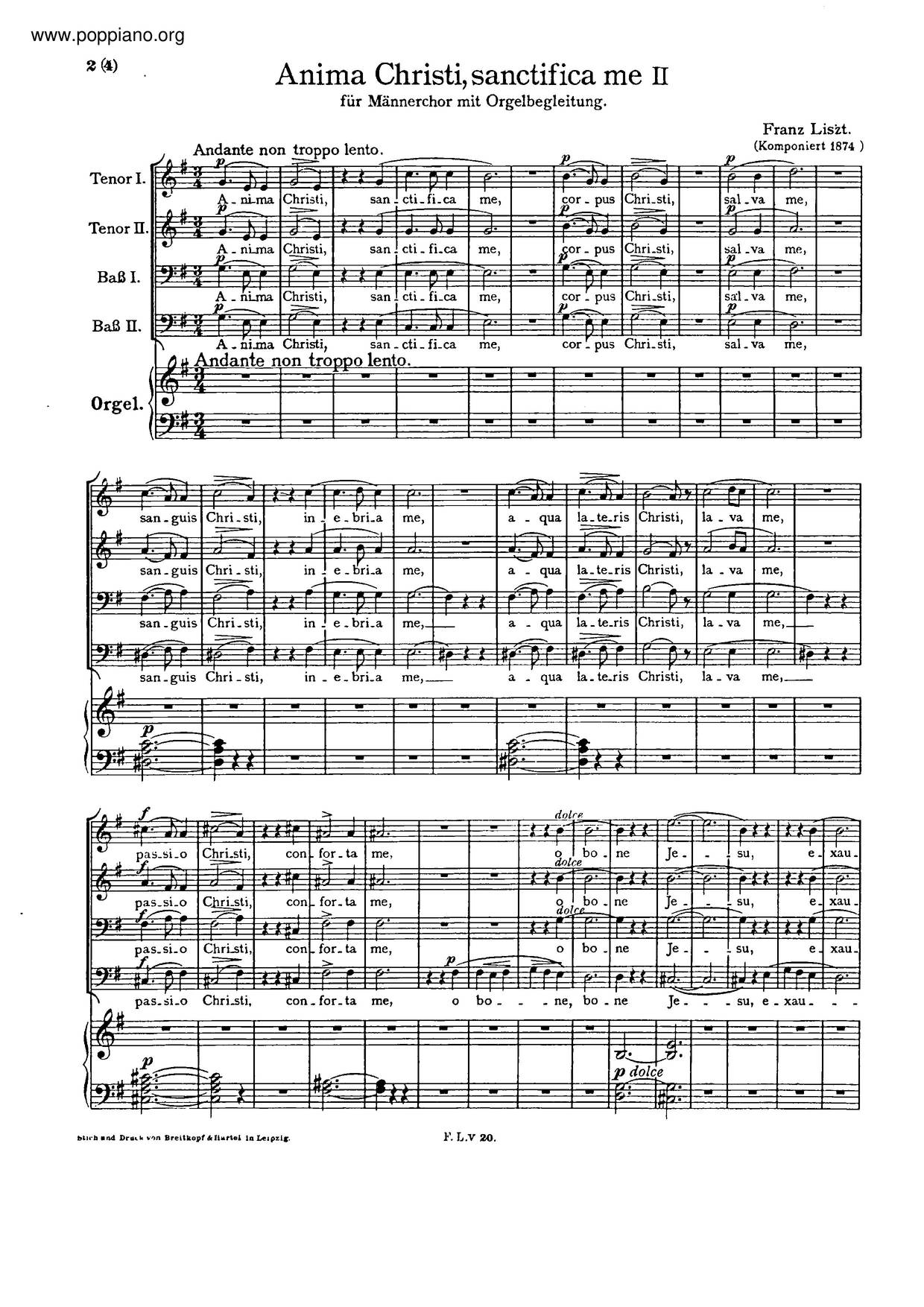 Anima Christi Sanctifica Me, S.46 Score