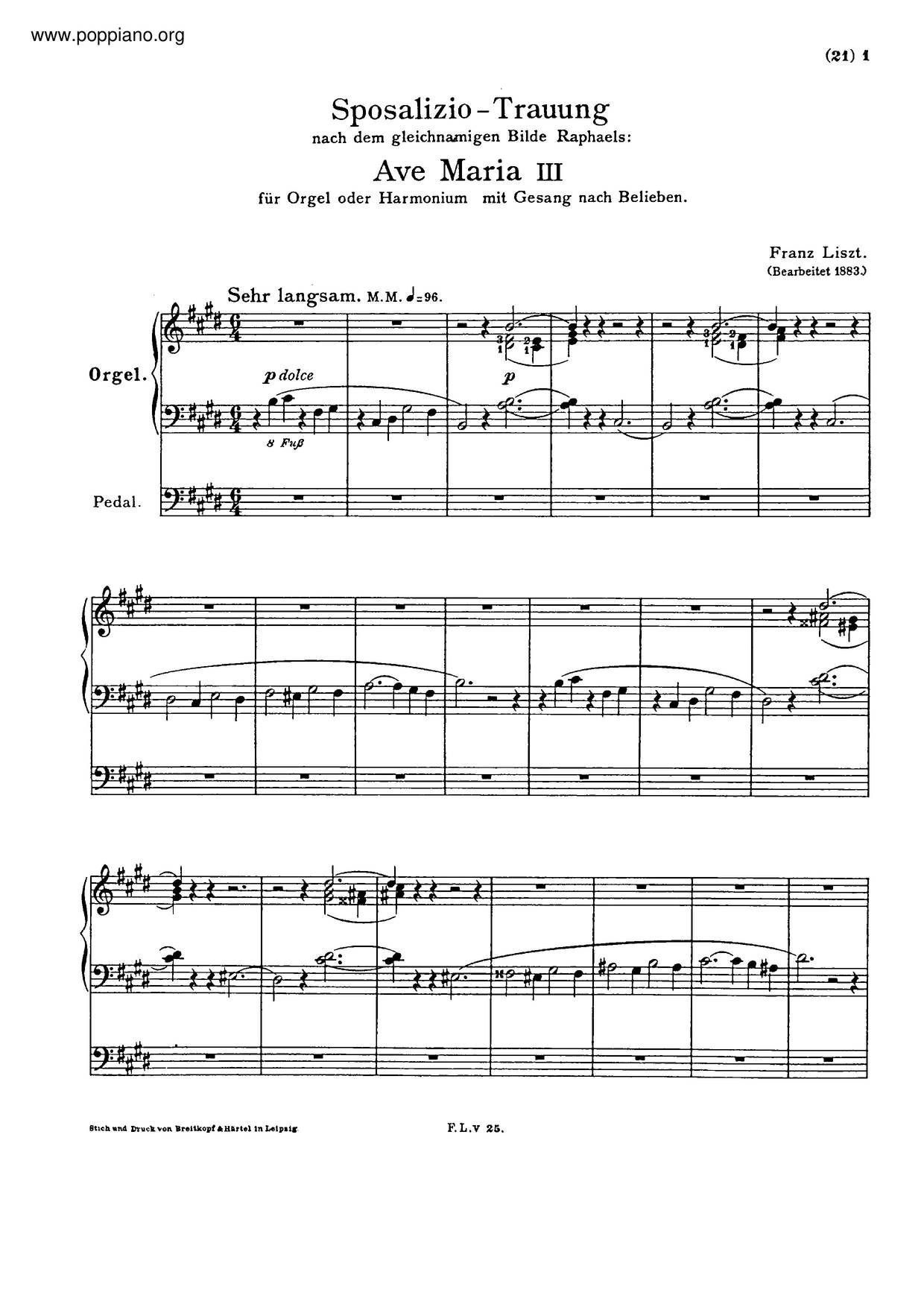 Ave Maria Iii, S.60ピアノ譜