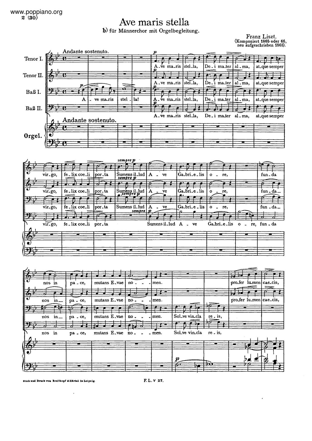 Ave Maris Stella, S.34ピアノ譜