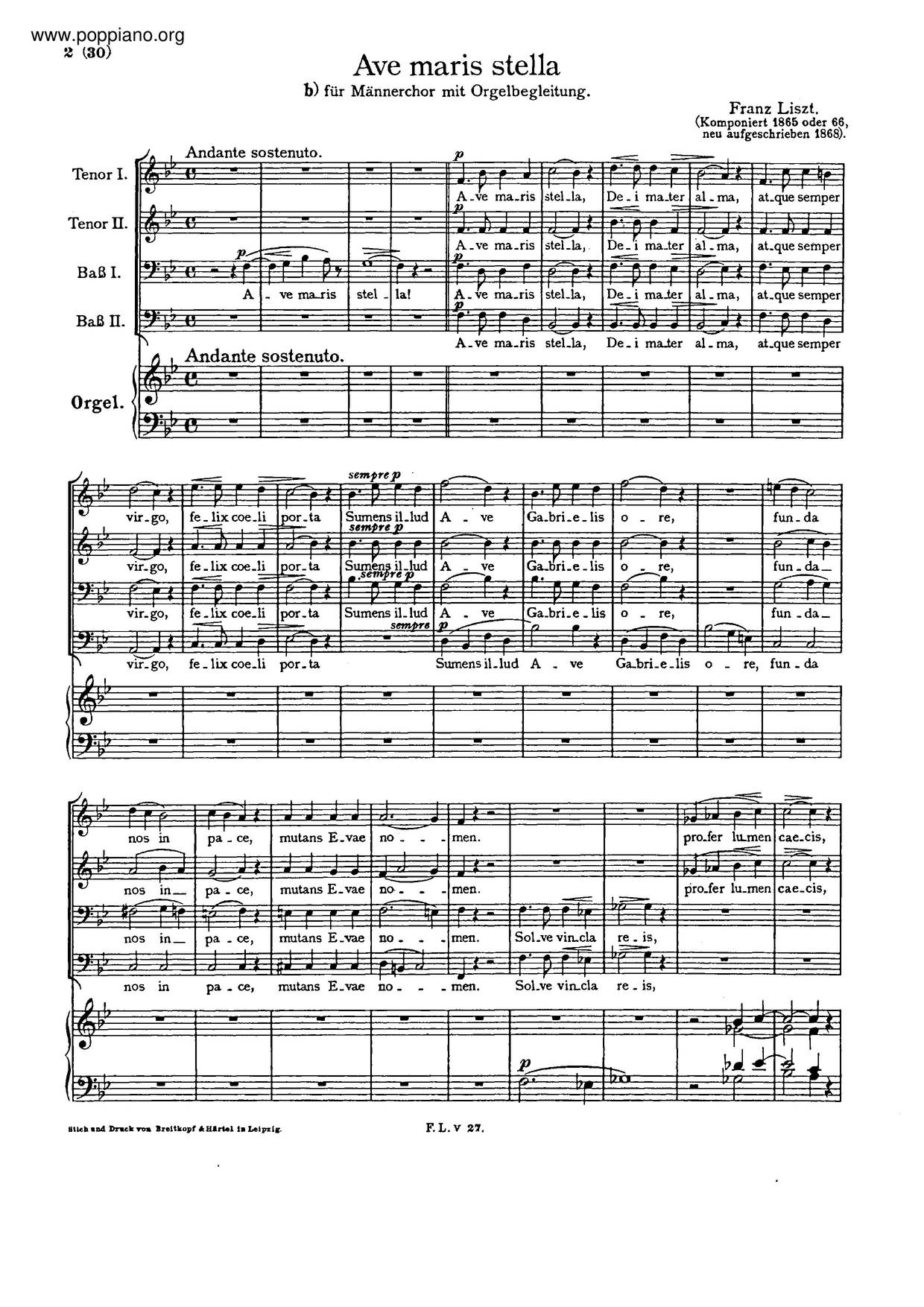 Ave Maris Stella, S.34 Score