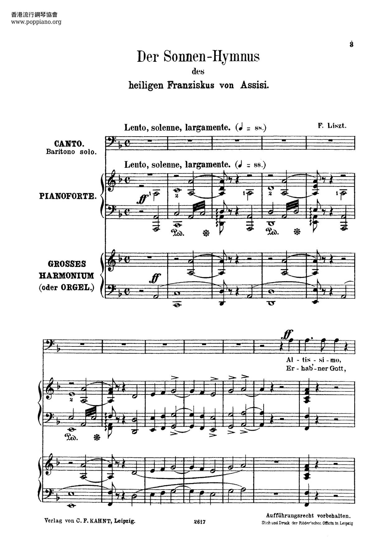 Cantico Del Sol Di Francesco D'assisi, S.4ピアノ譜