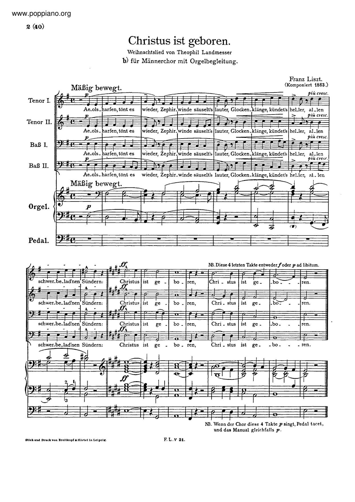 Christus Ist Geboren I, S.31 Score