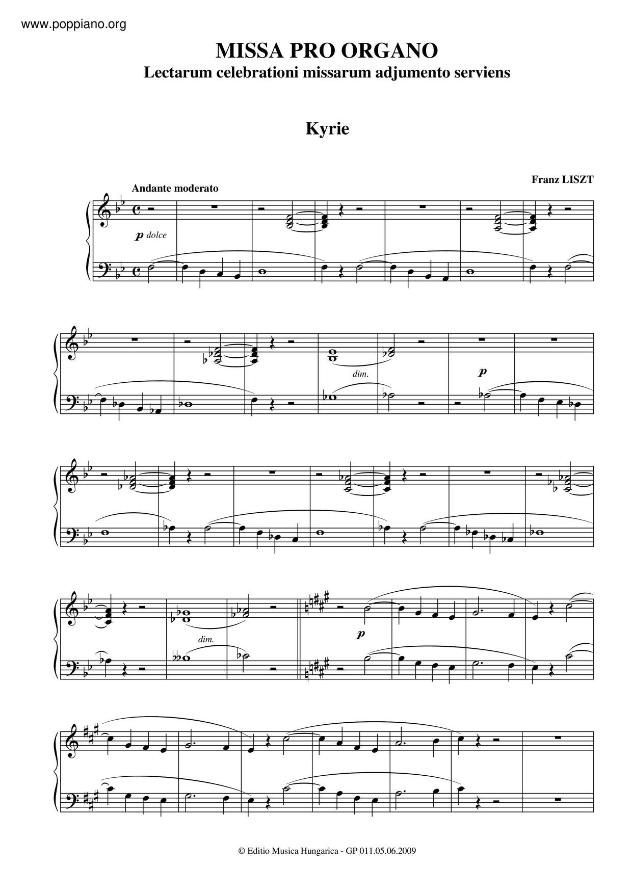 Missa Pro Organo Lectarum Celebrationi Missarum Adjumento Inserviens, S. 264 Score