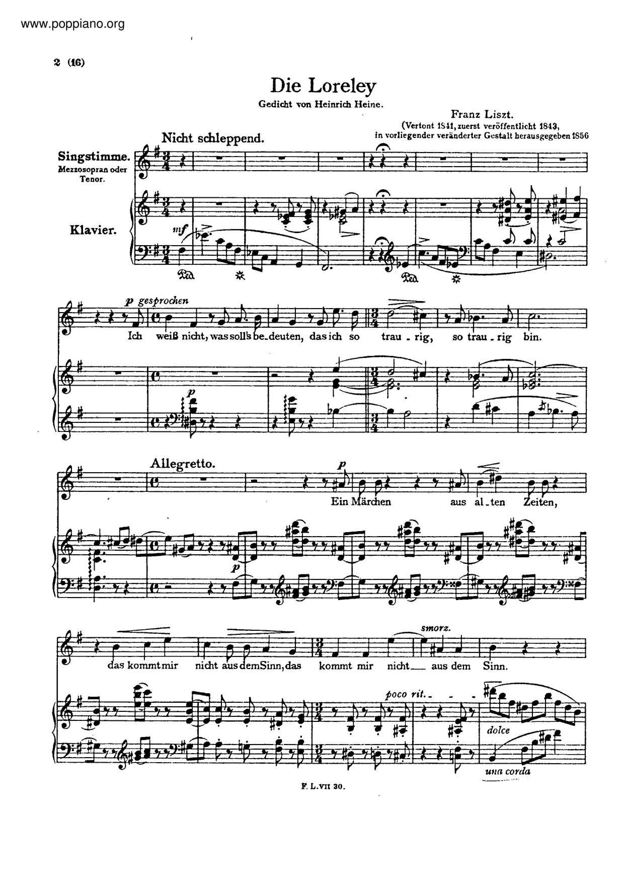 Die Loreley, S. 273ピアノ譜