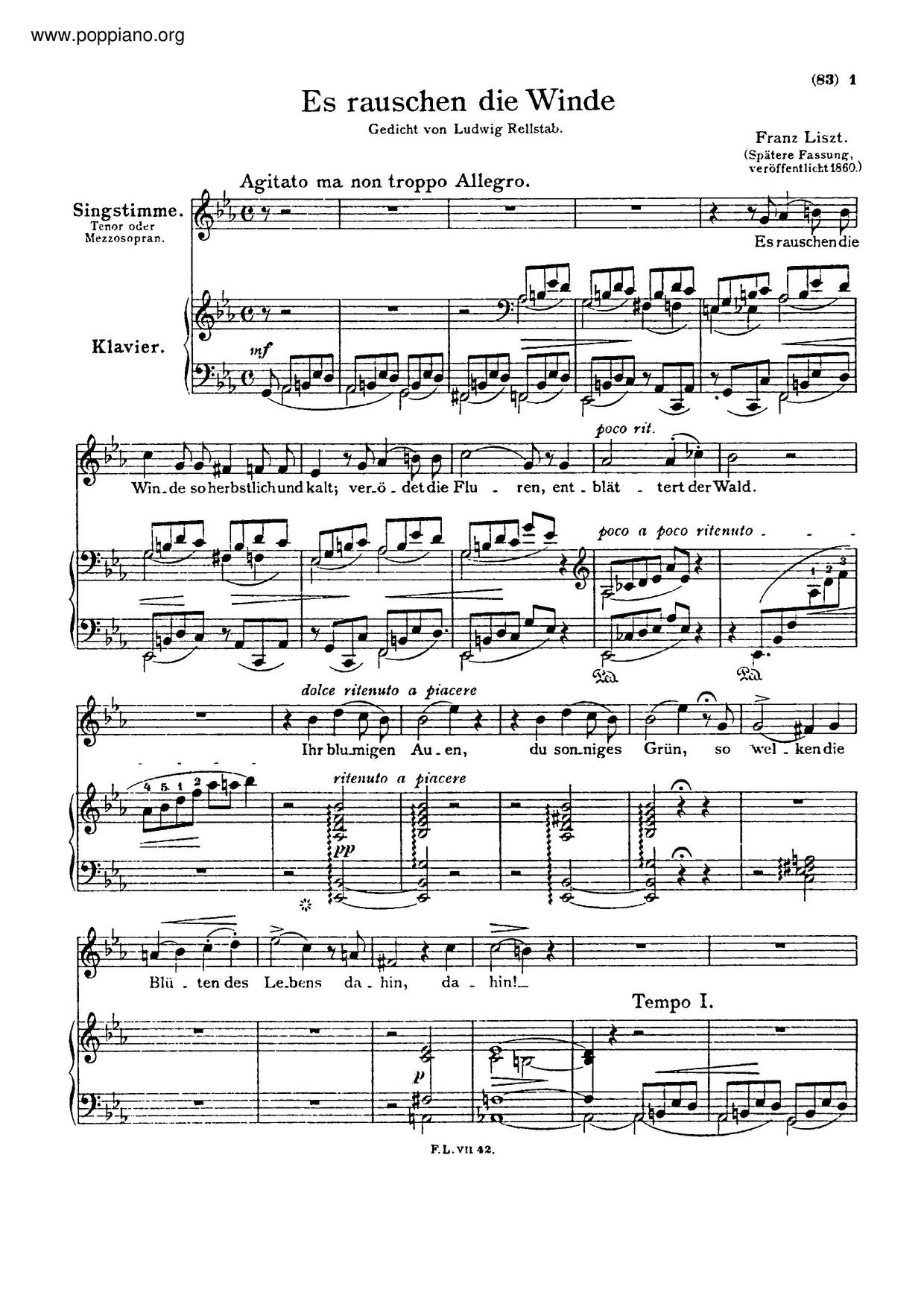 Es Rauschen Die Winde, S.294 Score