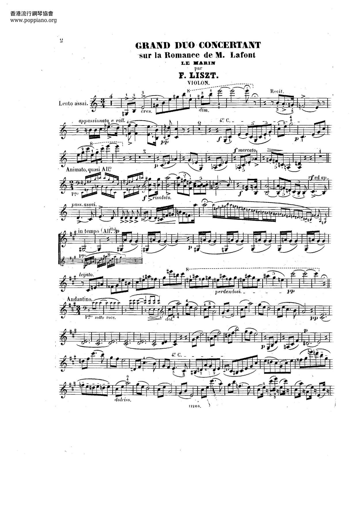 Grand Duo Concertant Sur Le 'Le Marin', S.128琴谱