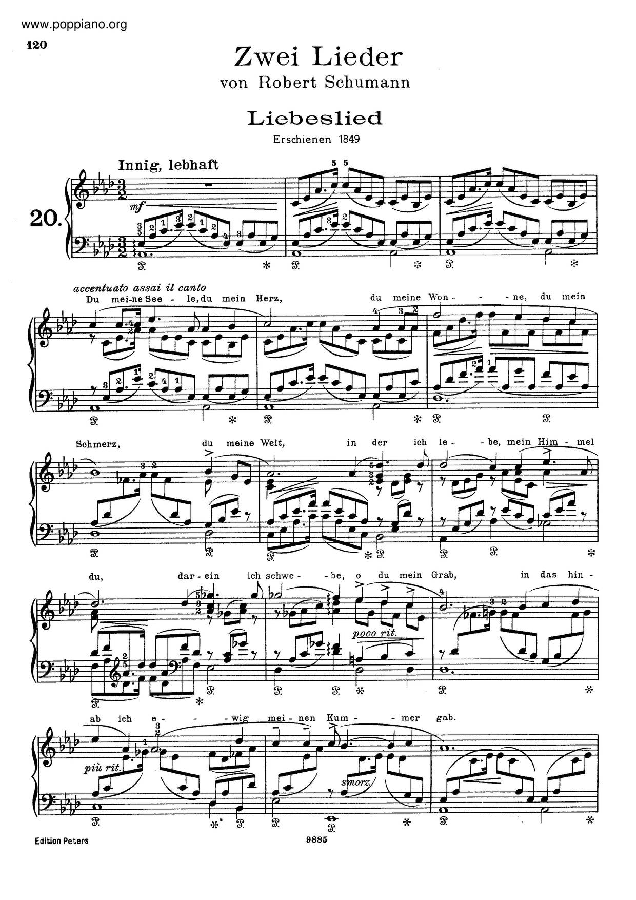 Widmung, No. 1 From Myrthen, S. 566琴谱