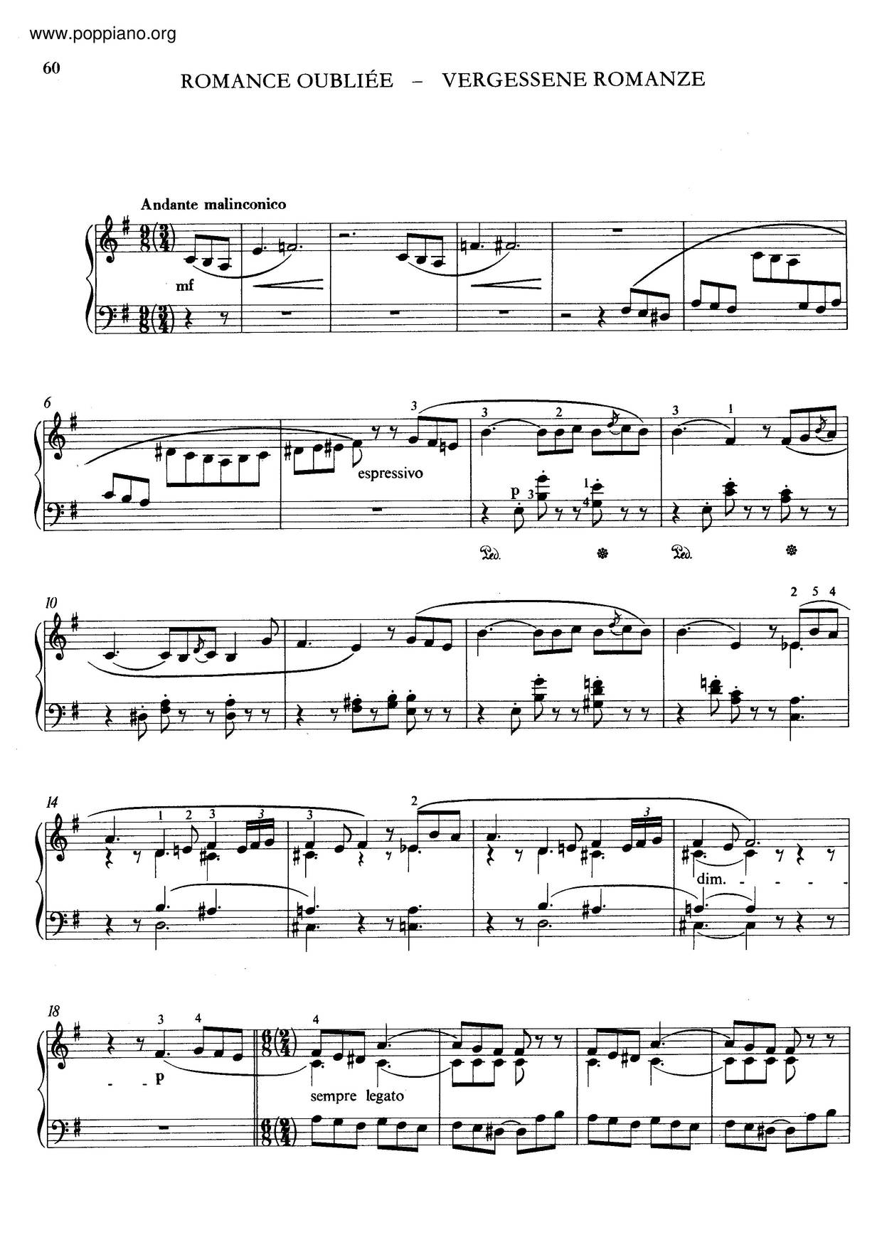 Romance Oubliée, S. 527ピアノ譜