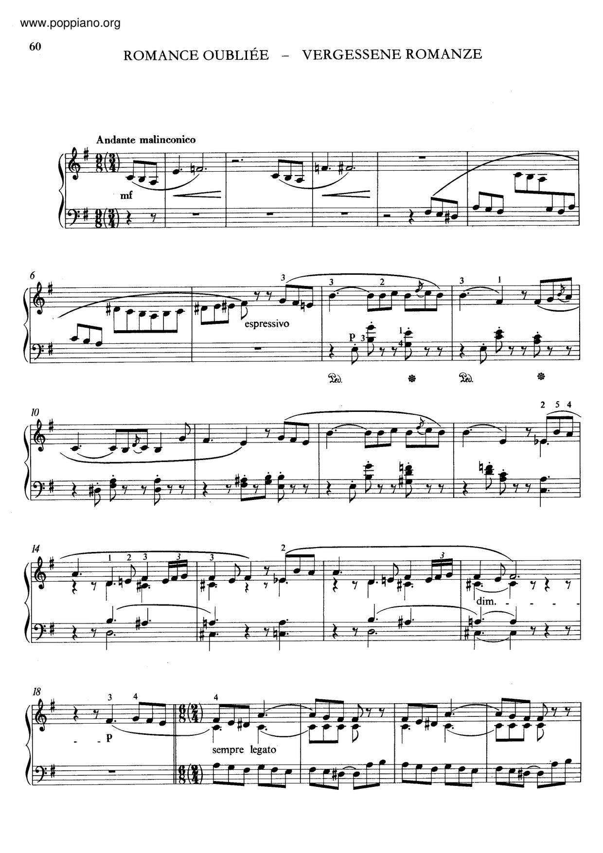 Romance Oubliée, S. 527 Score