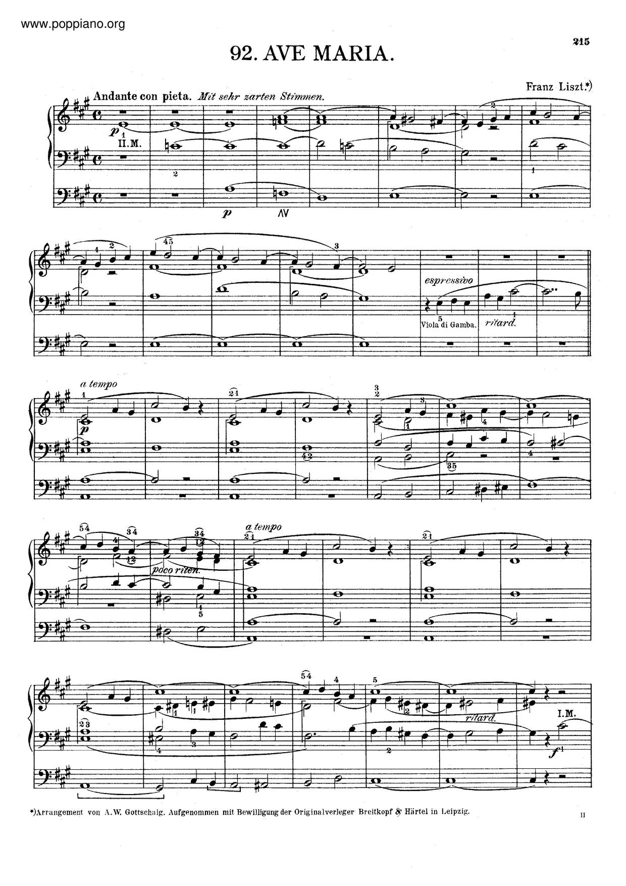 Ave Maria I, S. 20ピアノ譜