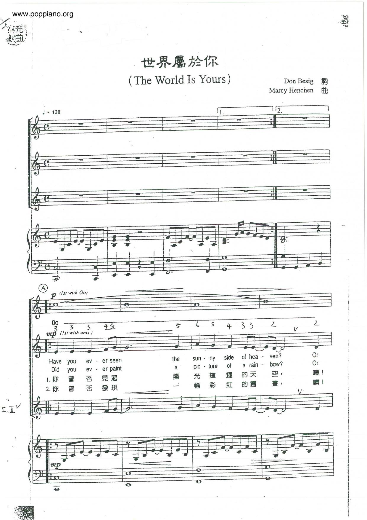 The World Belongs To You Score