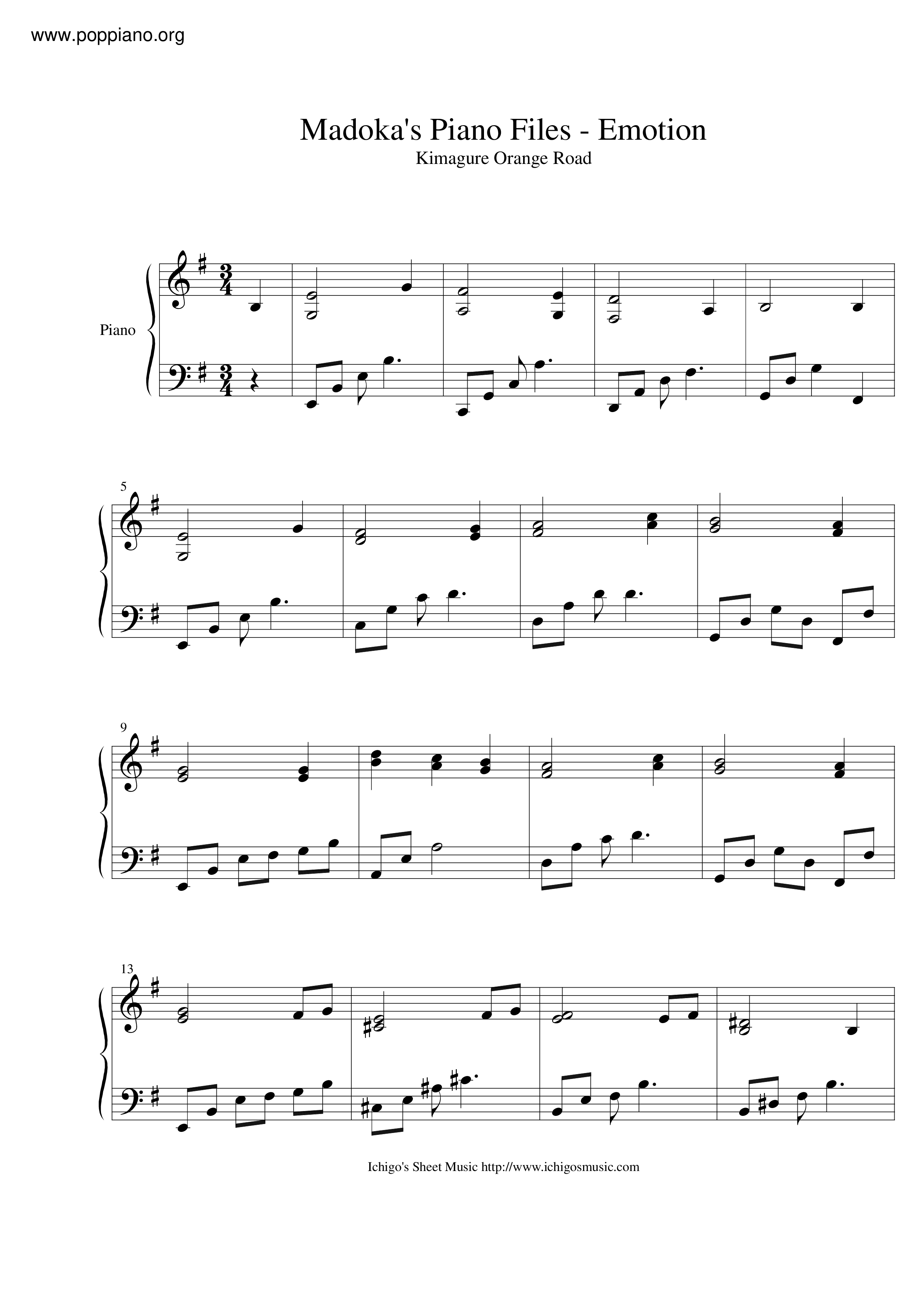 Kimagure Orange Road/Madoka's Piano Files - Emotion Score