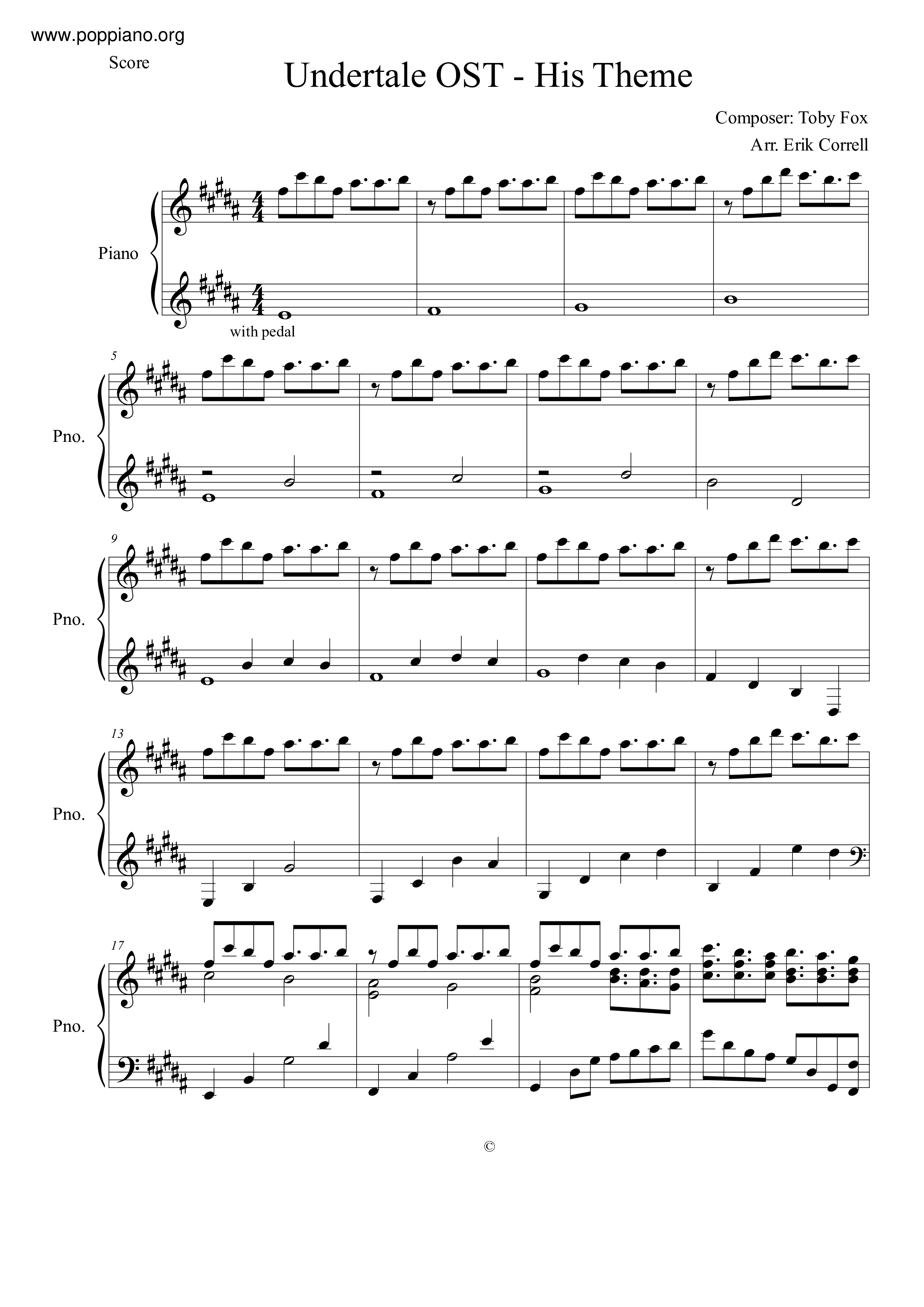 Play His Theme (Undertale) Music Sheet