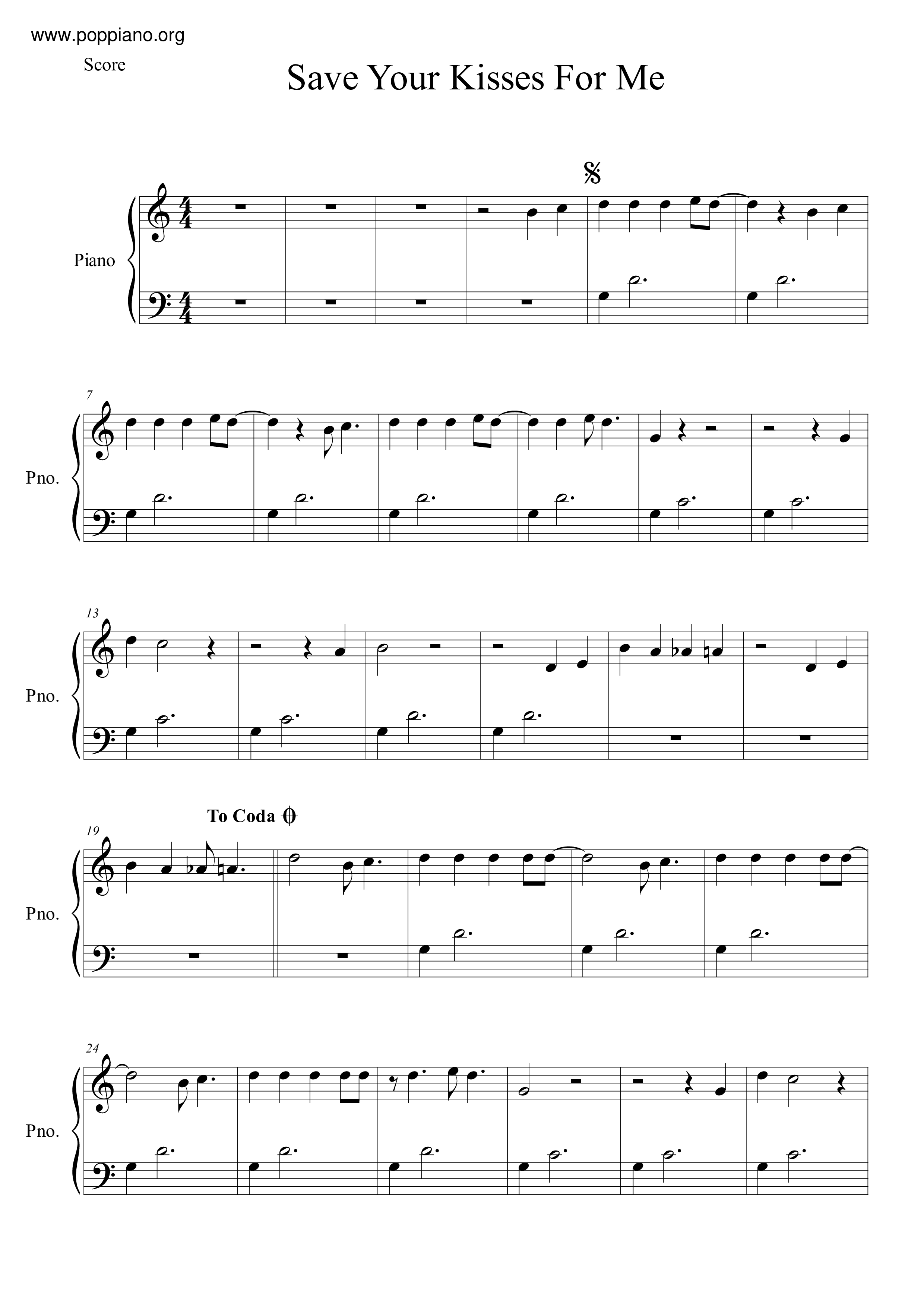 Save Your Kisses For Me Score
