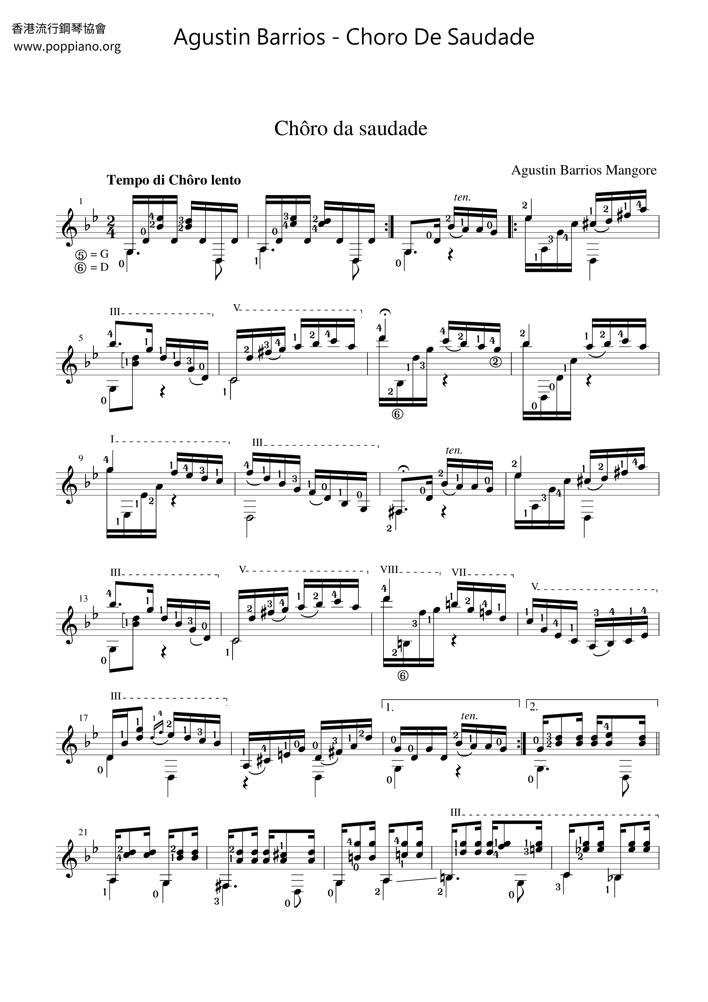 Choro De Saudade琴譜