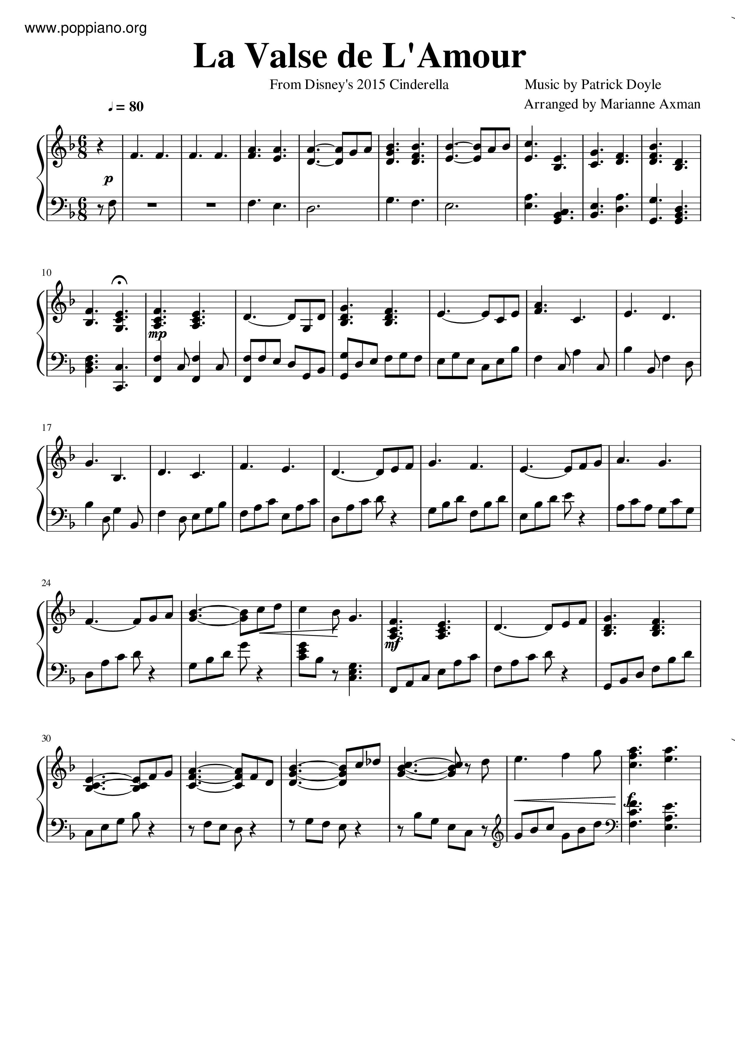 Cinderella - La Valse De L'amourピアノ譜
