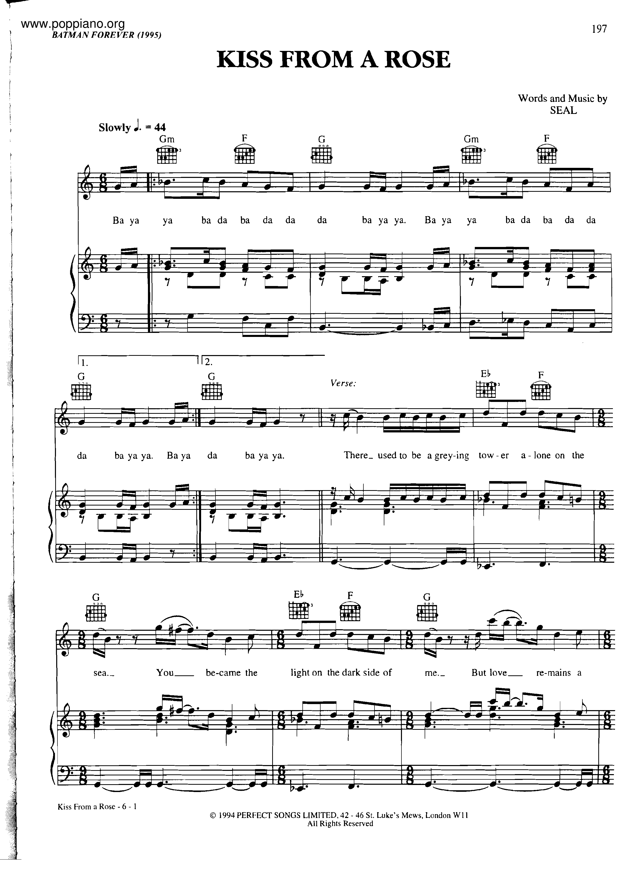 Kiss From A Rose Score