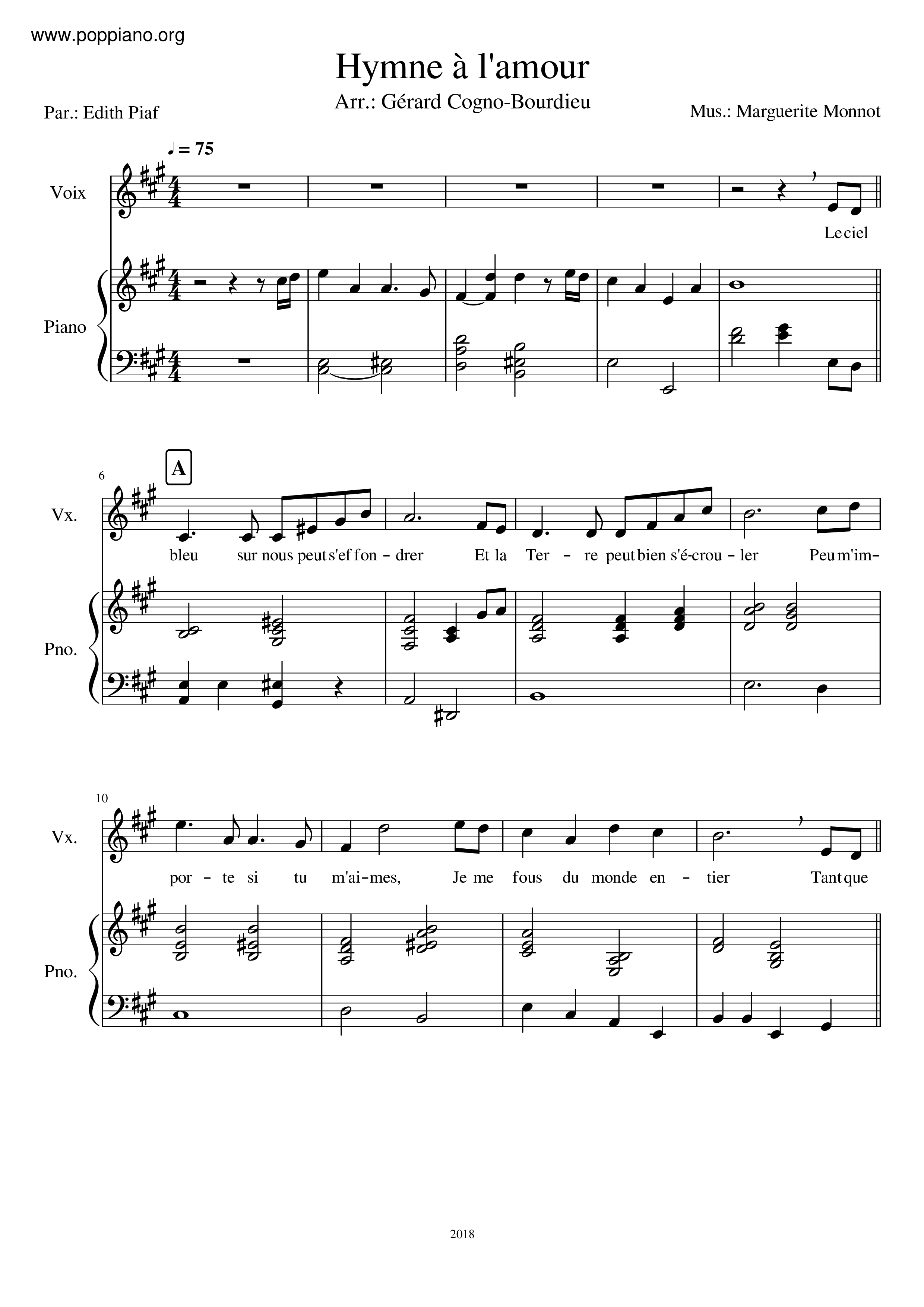 Hymne A L'amourピアノ譜