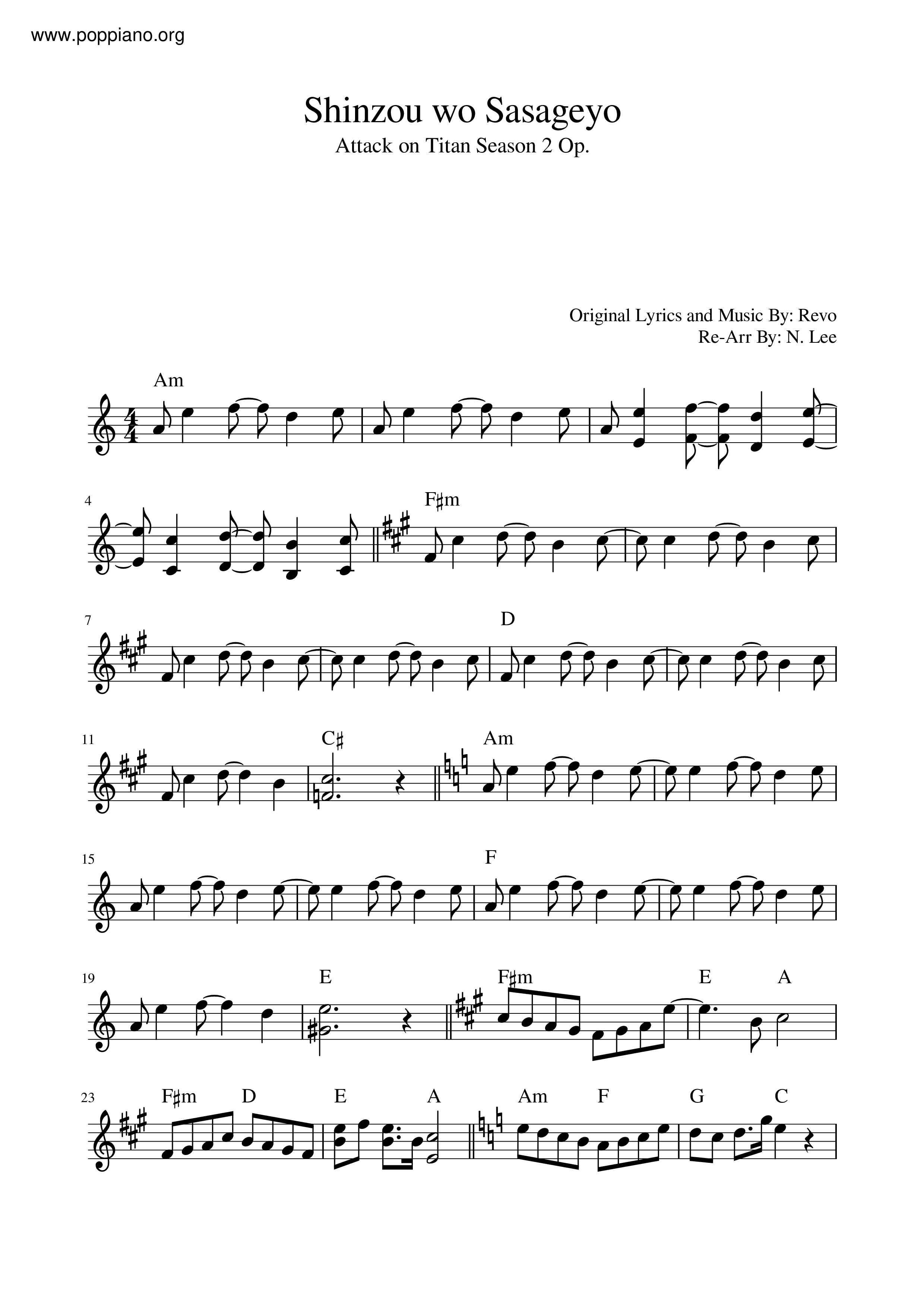 Attack on Titan Shinzou wo Sasageyo Season 2 (Violin) Sheet music