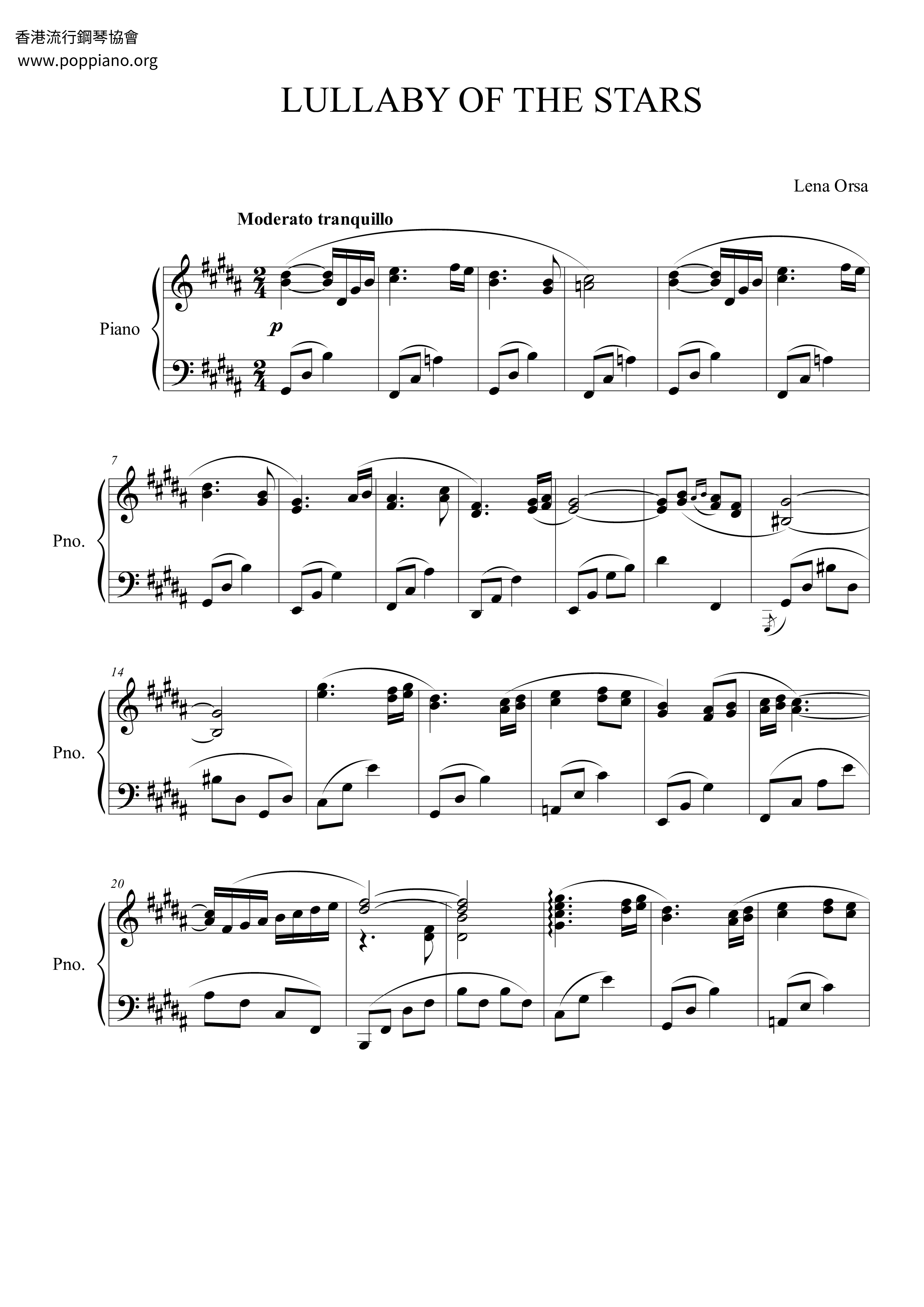 Lullaby Of The Stars Score