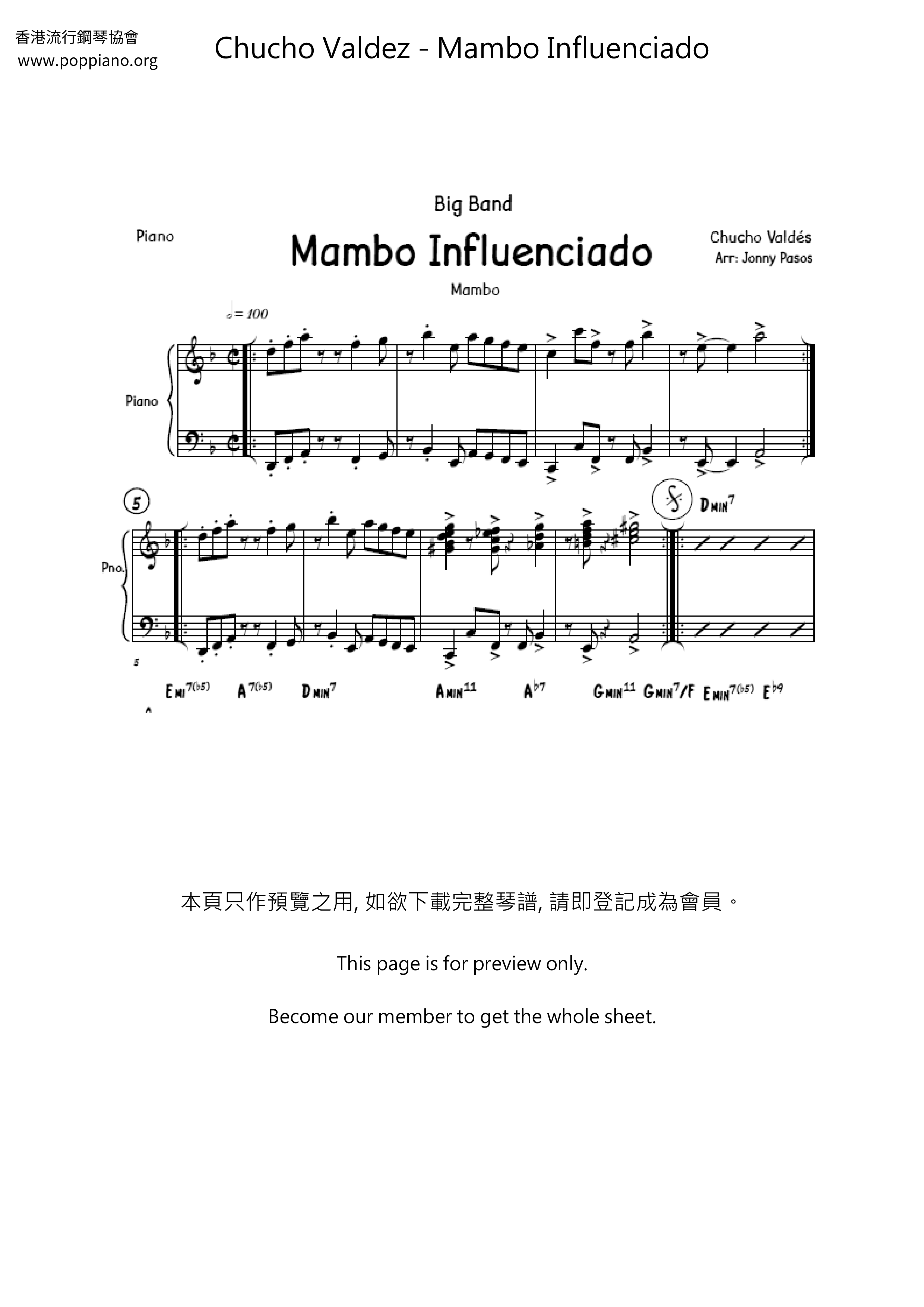 Mambo Influenciado Score