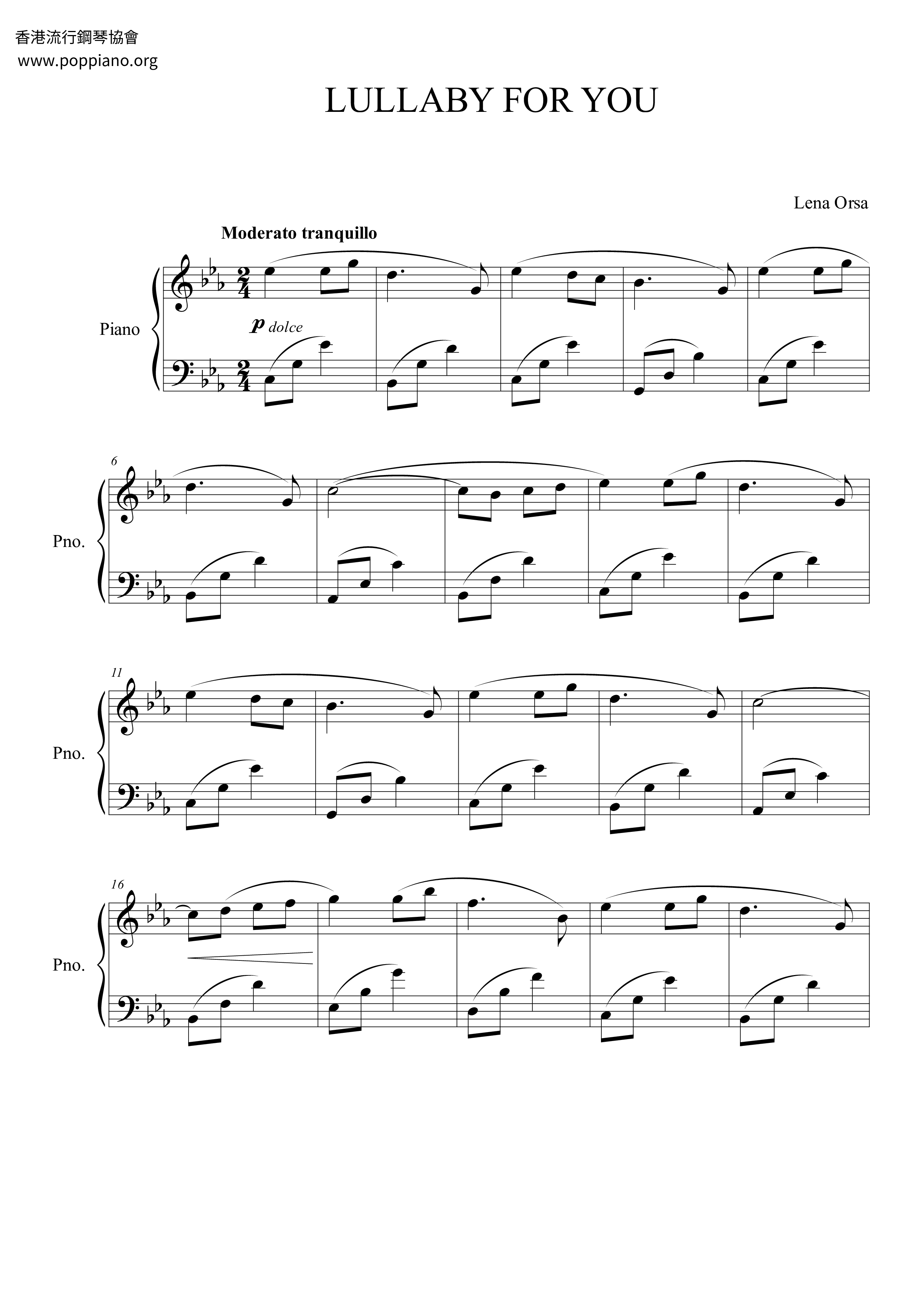 Lullaby For You Score