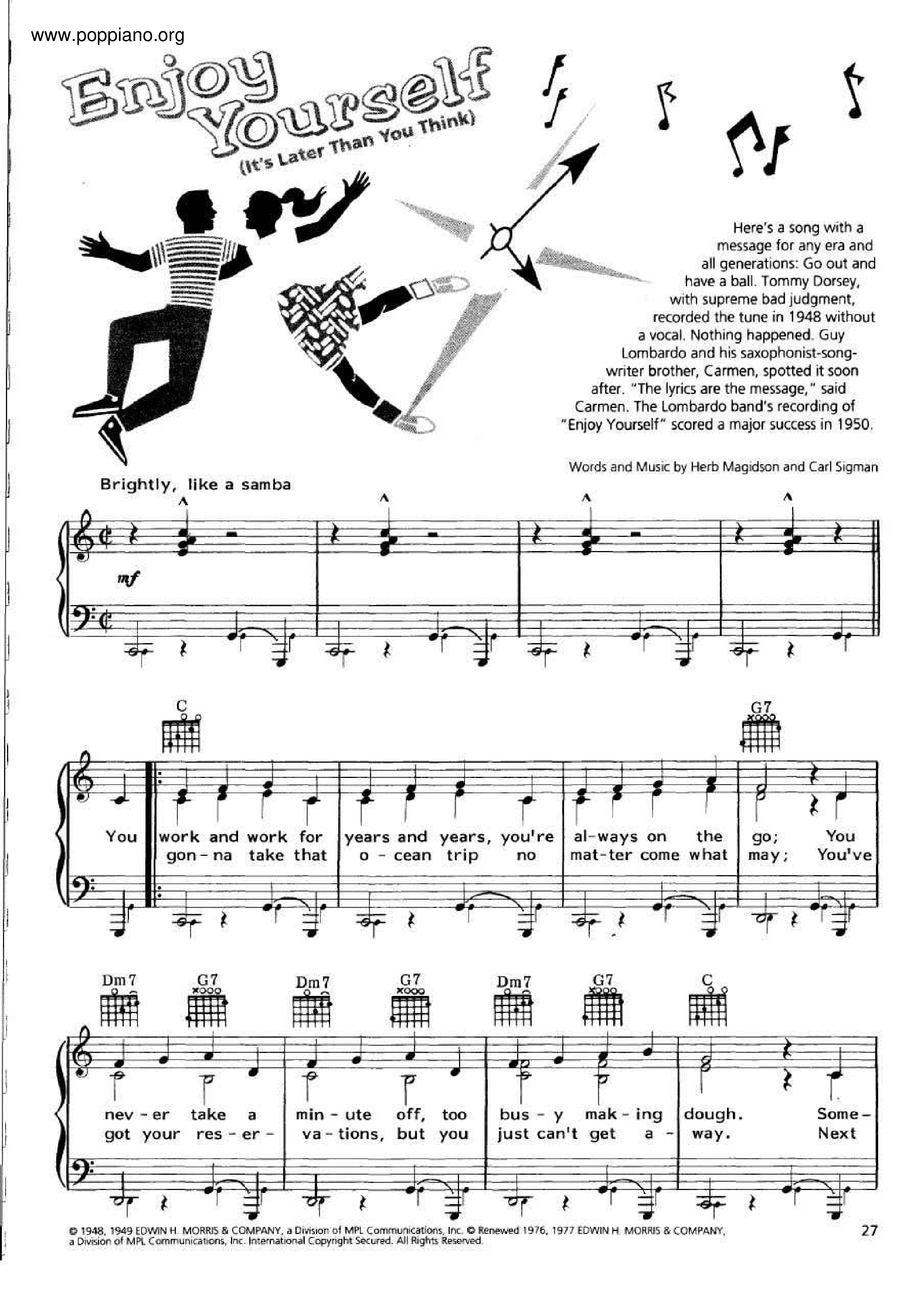 Enjoy Yourself (It's Later than You Think) (Lead sheet with lyrics ) Sheet  music for Piano (Solo) Easy