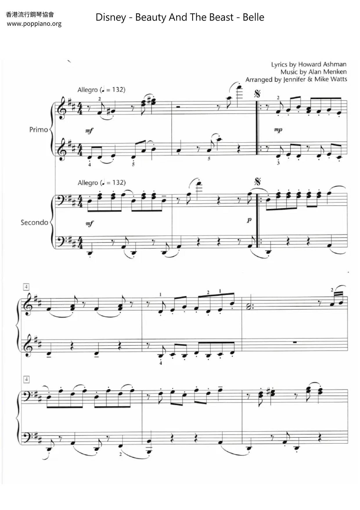 Beauty And The Beast - Belle Score