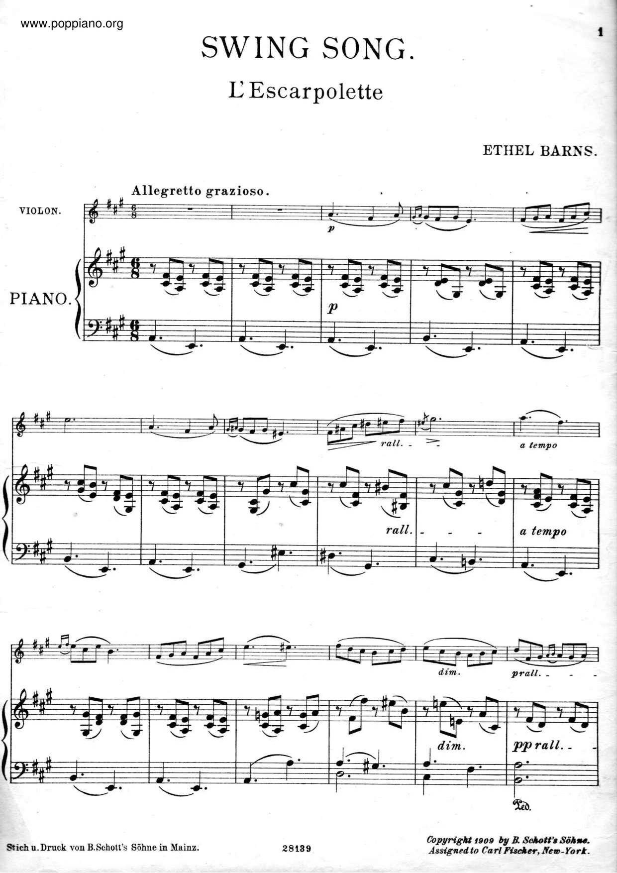Swing Song / L'Escarpoletteピアノ譜