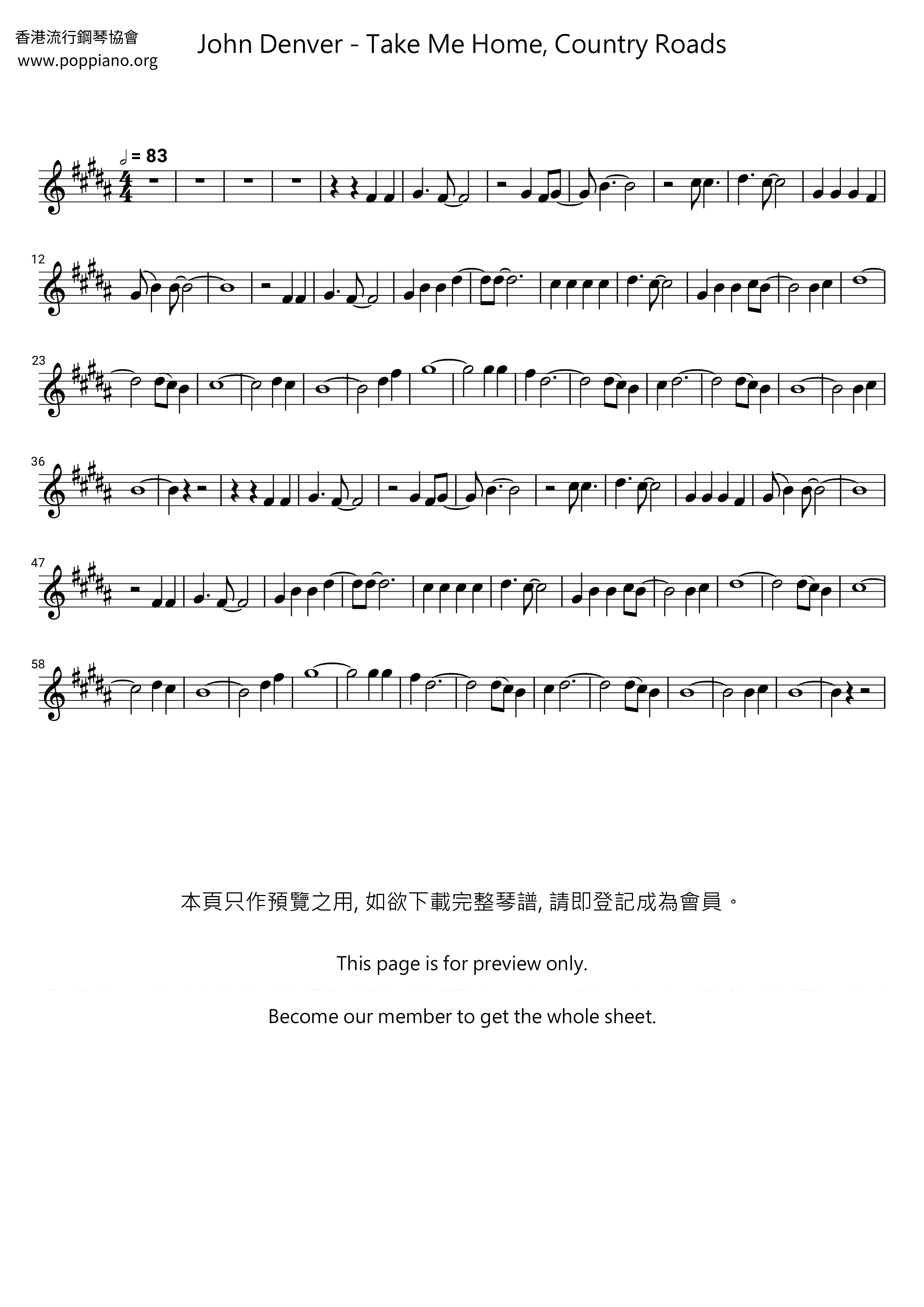 Take Me Home, Country Roads琴谱