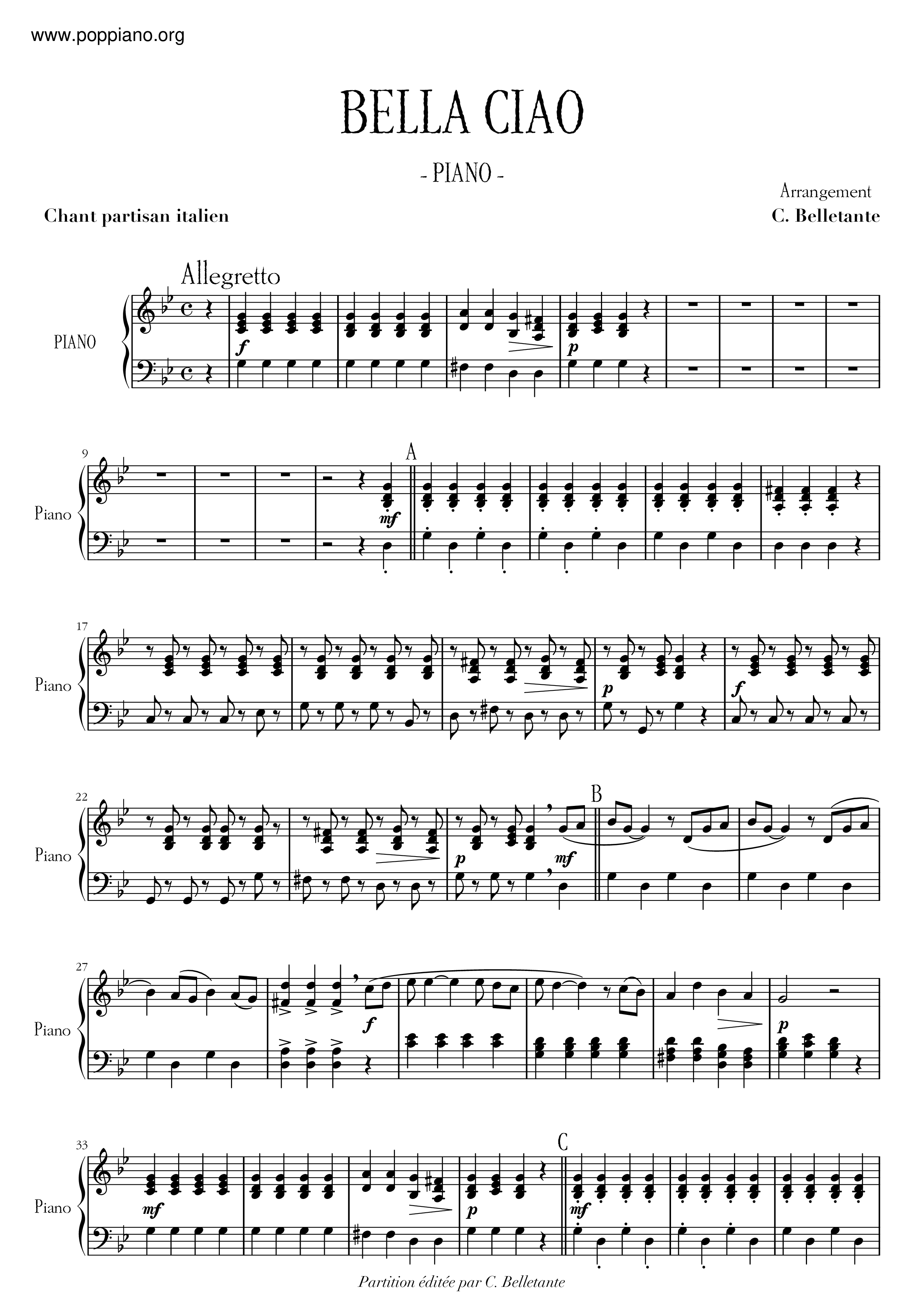 Bella Ciao琴譜